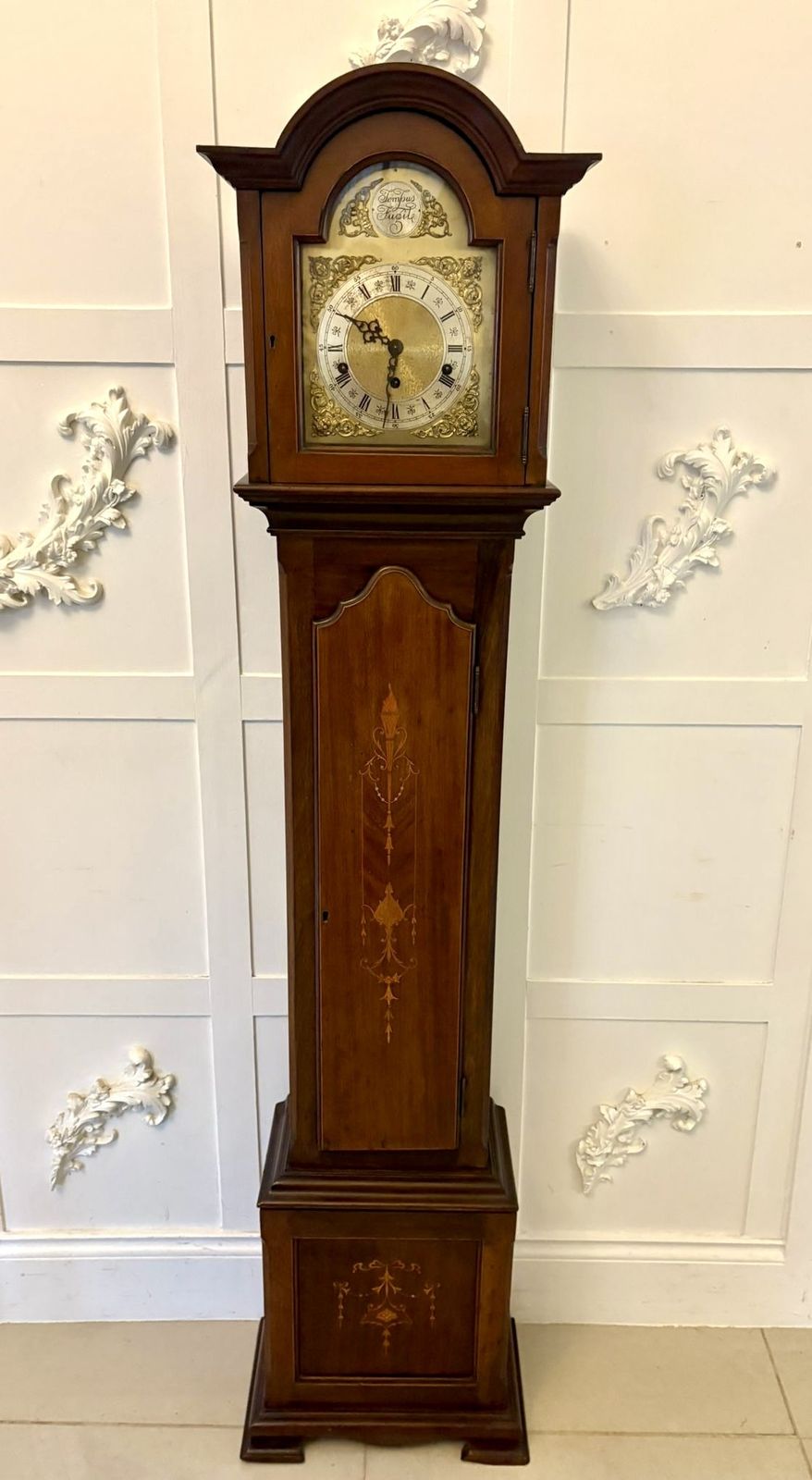 Antique Early 20th Century Inlaid Mahogany Longcase Clock