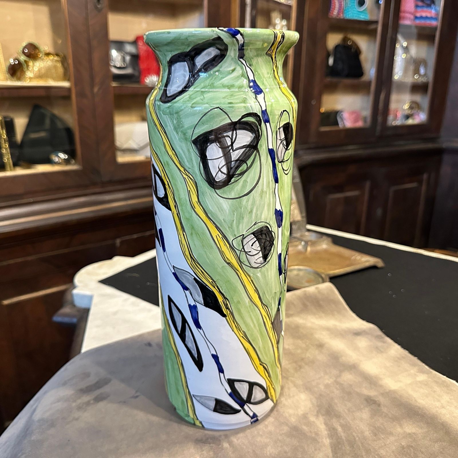1980s Modern Hand Painted Sicilian Ceramic Unique Vase By Fiumara D'arte photo furniture