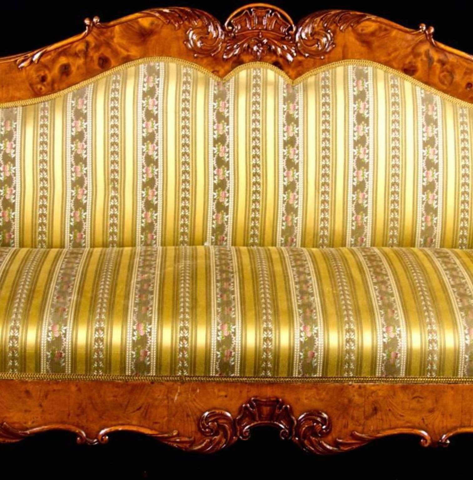 Swedish Biedermeier Carved Sofa Quilted Golden Birch 19th Century Antique A photo Furniture