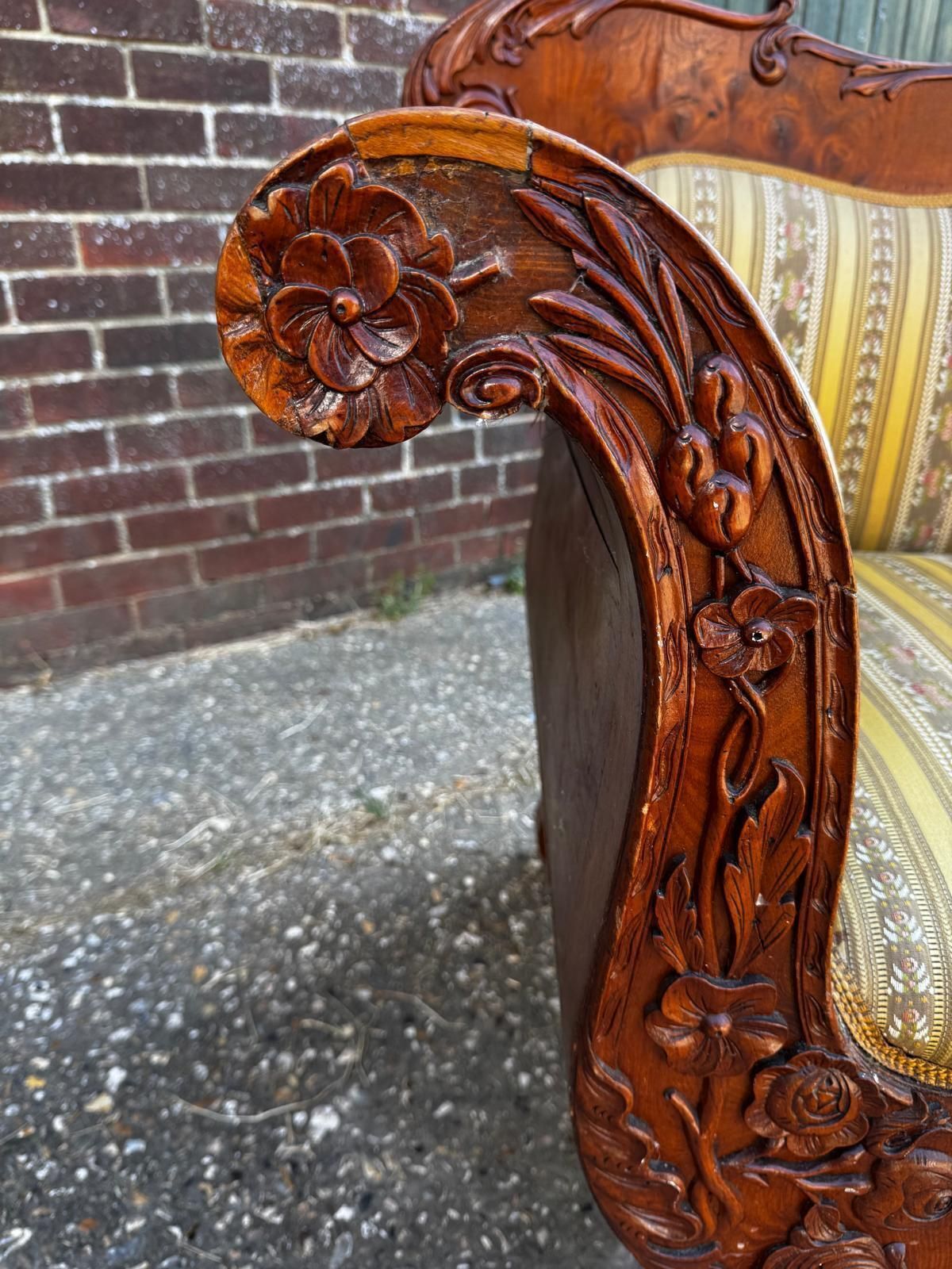 Swedish Biedermeier Carved Sofa Quilted Golden Birch 19th Century Antique A photo buy