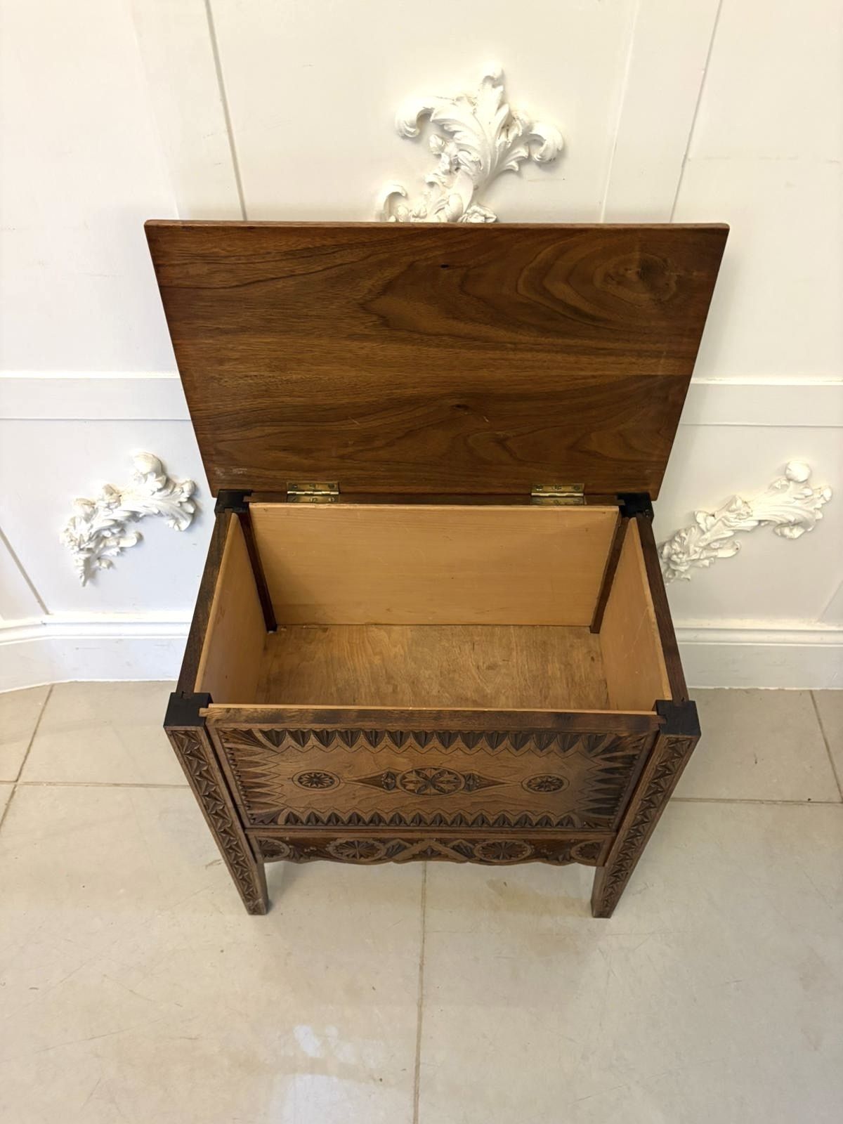 Antique Quality Hand Carved Oak Marriage /Dowry Chest photo furniture