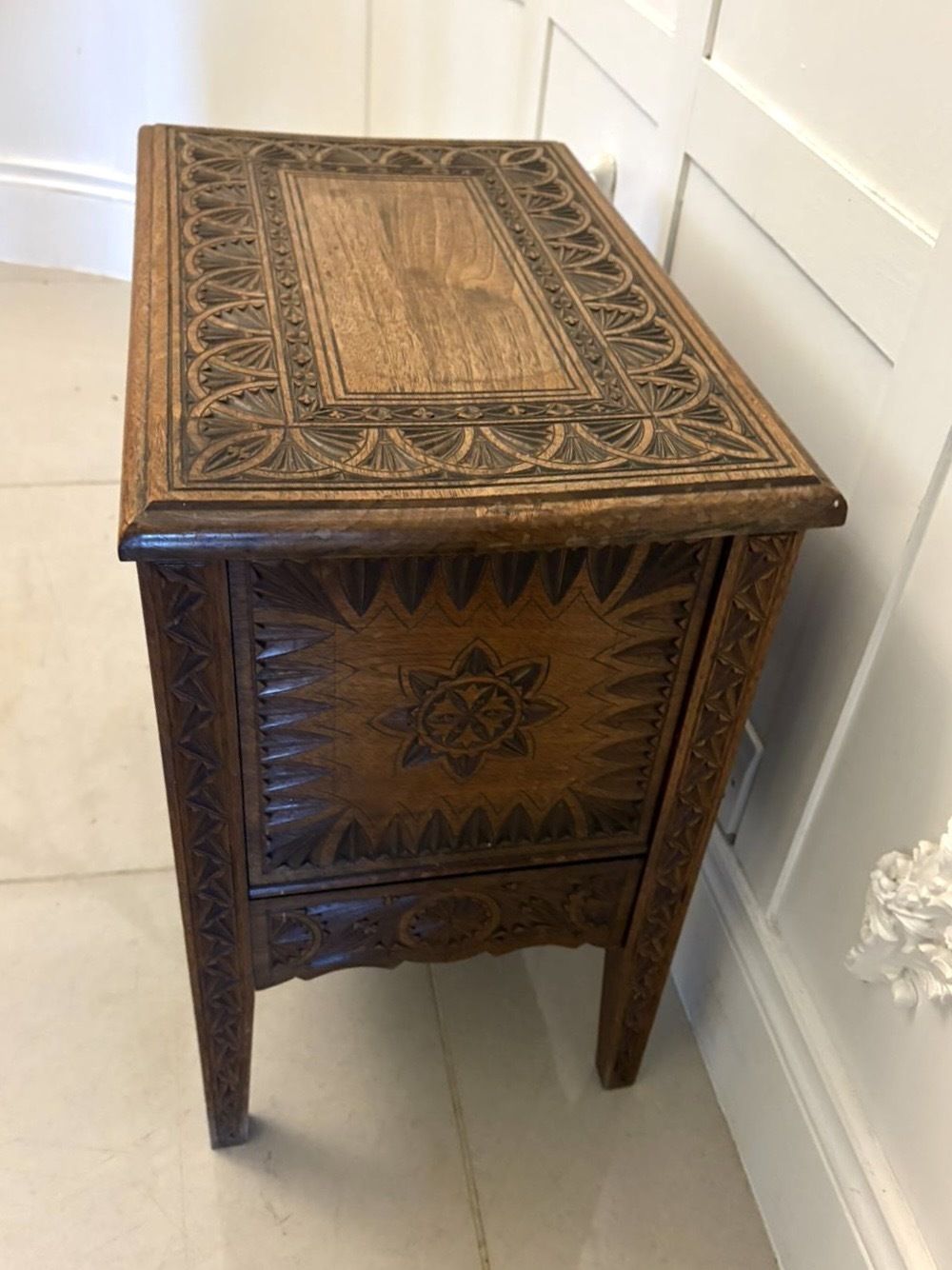 Antique Quality Hand Carved Oak Marriage /Dowry Chest photo for sale
