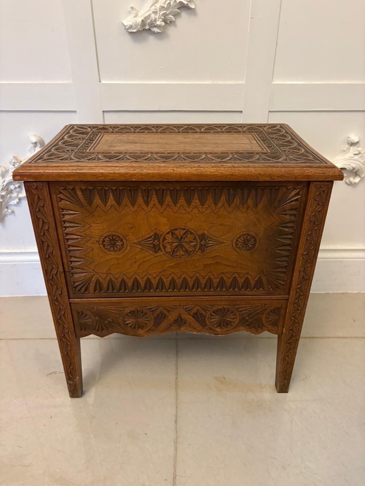 Antique Quality Hand Carved Oak Marriage /Dowry Chest