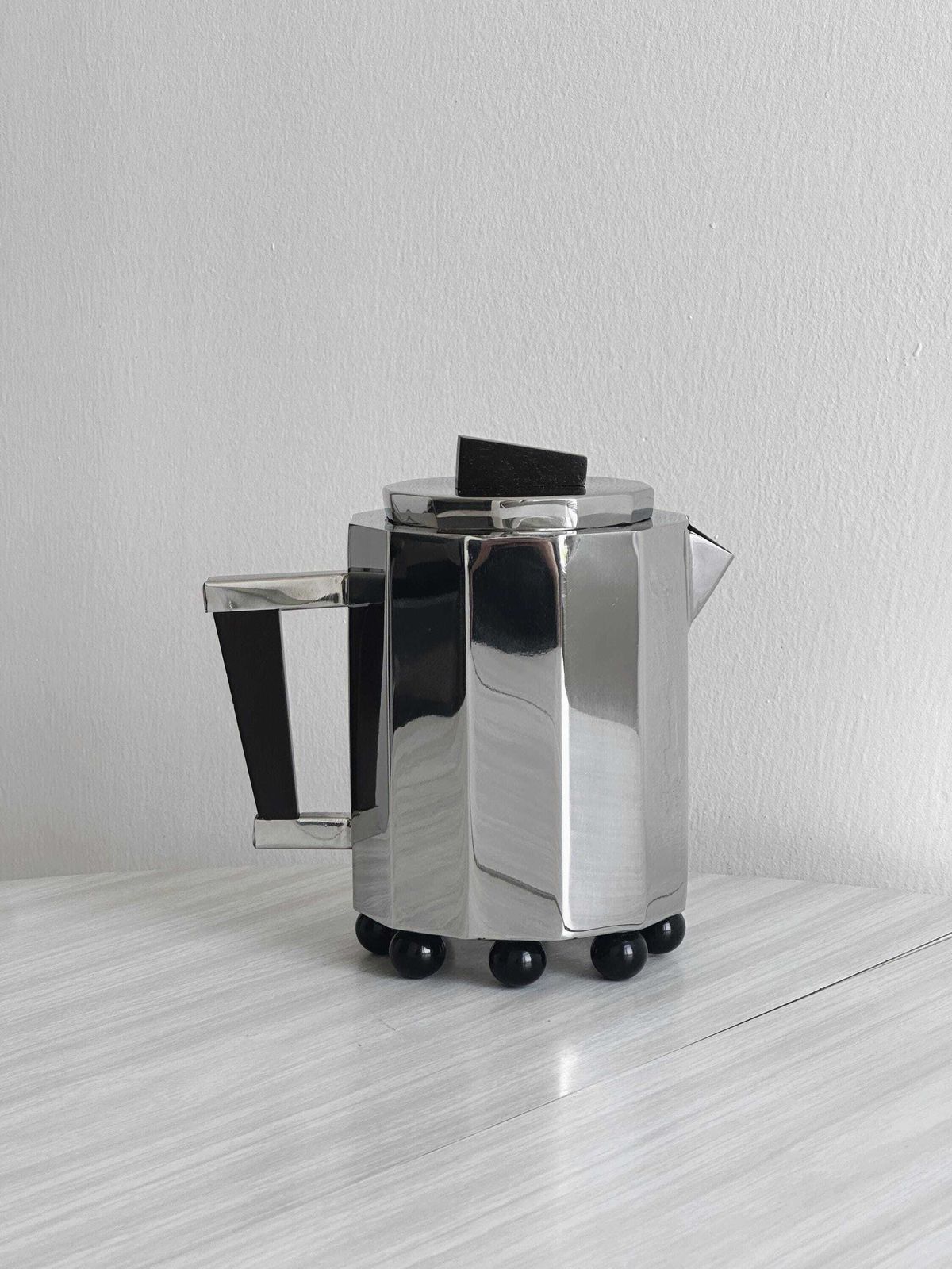Garance Vallée X Monoprix Chrome Designer Teapot, Shiny Metal And Wood, Contemporary Kitchen Decor, Trendy Arty Decorative Object photo furniture