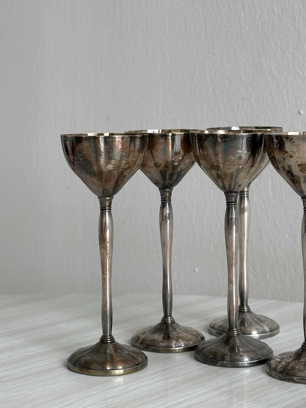Set Of 6 Antique Egg Cups In Patinated Metal, Chic Vintage Tableware, Elegant Breakfast Art, Refined Table Decoration, Antique Gift photo furniture