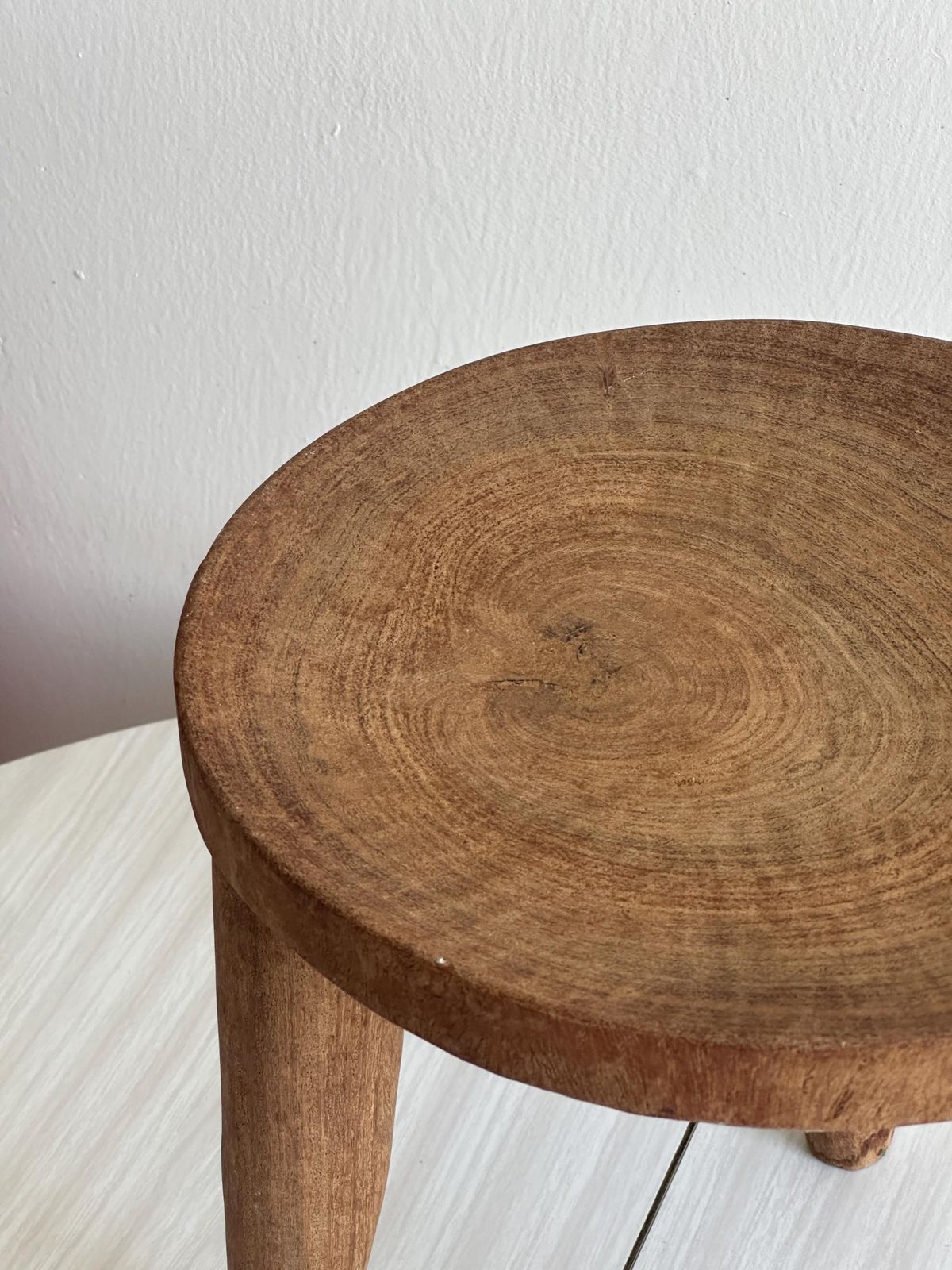 Small Old Stool In Raw Wood Carved From A Single Trunk, Natural And Vintage Decor, Authentic And Rustic Occasional Bench photo Furniture