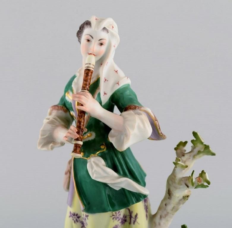 Antique Meissen Porcelain Figurine, Woman Playing The Flute, Late 19th Century photo furniture