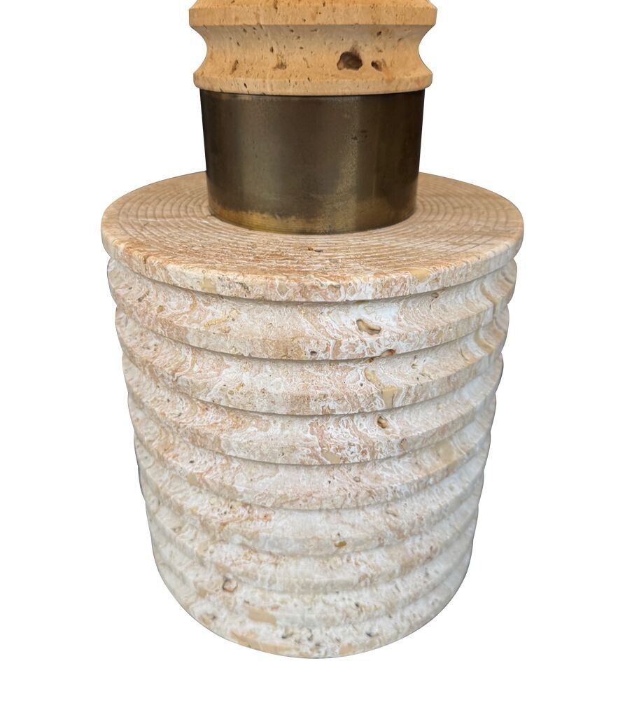 A Large Fratelli Manneli Ribbed Italian 1970s Travertine Lamp With Brass Detail photo for sale