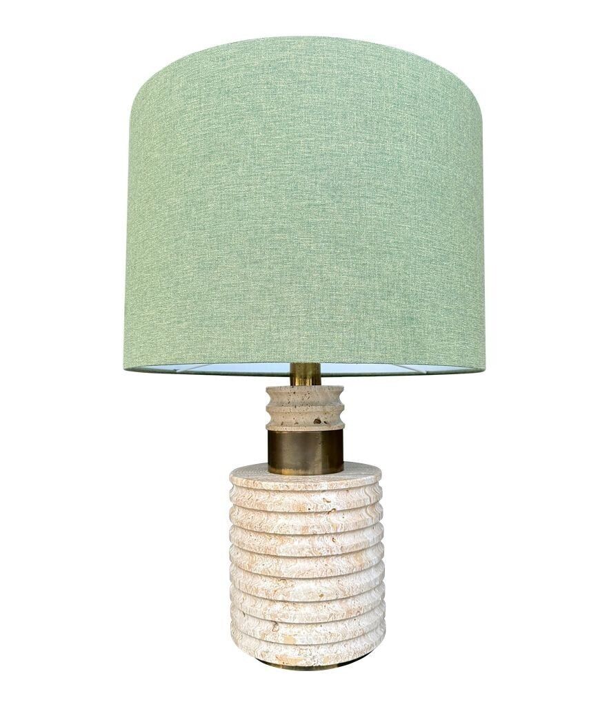 photo buy A Large Fratelli Manneli Ribbed Italian 1970s Travertine Lamp With Brass Detail