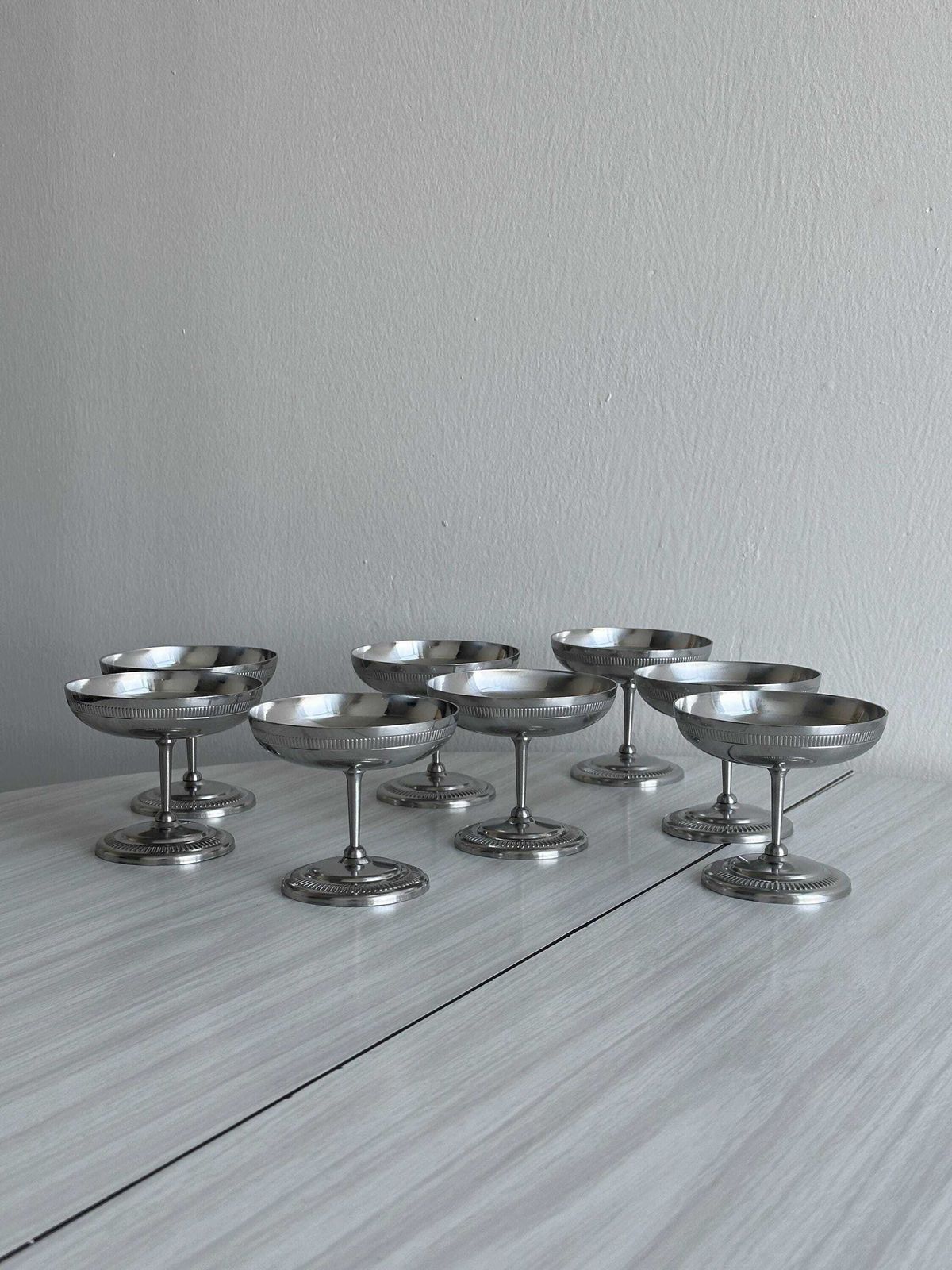 8 Stainless Steel Footed Bowls, Letang Remy Style, French Made, Metal Tableware, Stainless Steel Bowls, Dessert Set, Gift
