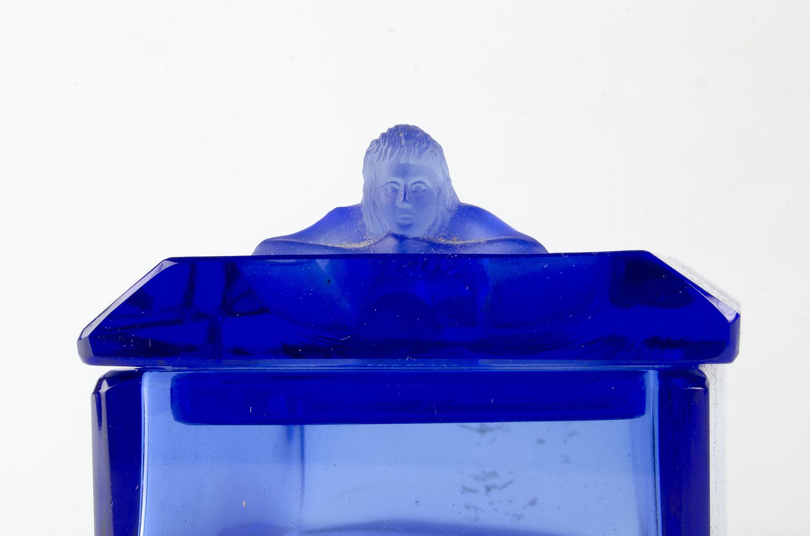 1970s Bohemian Translucent Blue Glass Decorative Box With A Nymph On The Lid, Czech Republic photo Home Decor