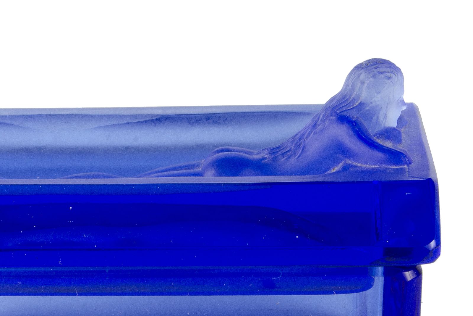 1970s Bohemian Translucent Blue Glass Decorative Box With A Nymph On The Lid, Czech Republic photo buy