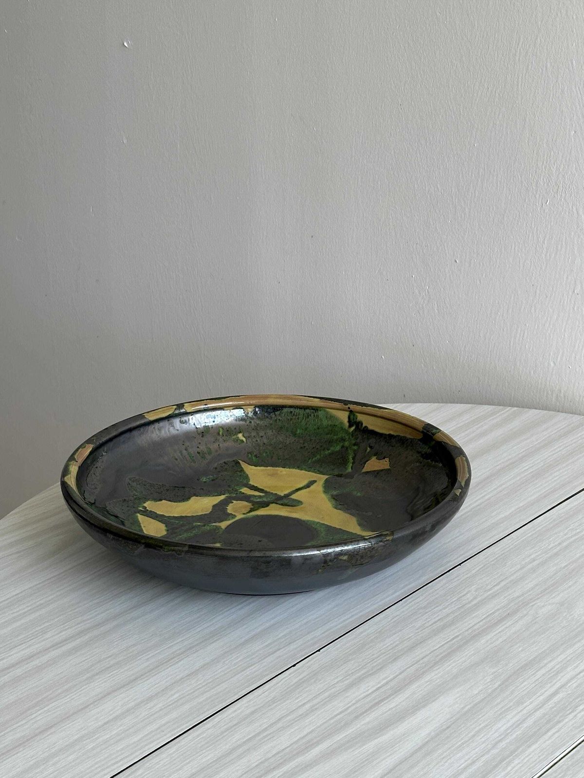Large Fruit Basket Dish In Colorful Ceramic, Terracotta Pottery, Rustic Kitchen Decor, Antique Object With A Strong And Unique Character photo for sale