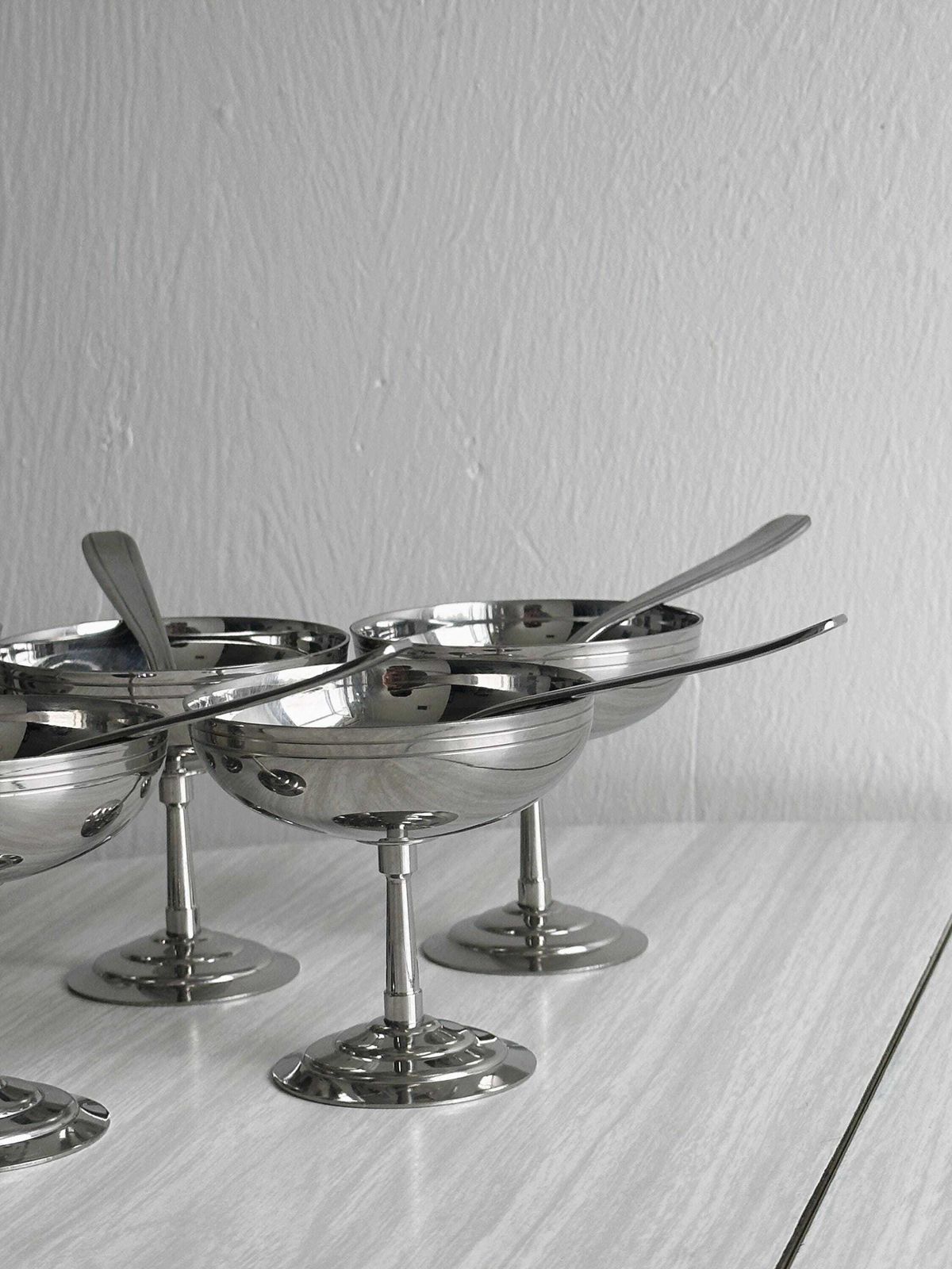 6 Letang Remy Metal Footed Bowls, French Made, Metal Tableware, Metal Bowls, Dessert Set, Vintage Gift. photo furniture