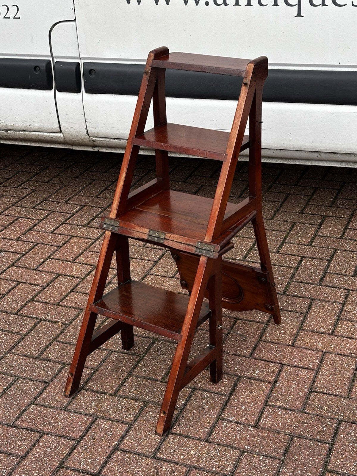 Antique Metamorphic Mahogany Chair That Folds Over Into Library Steps photo buy