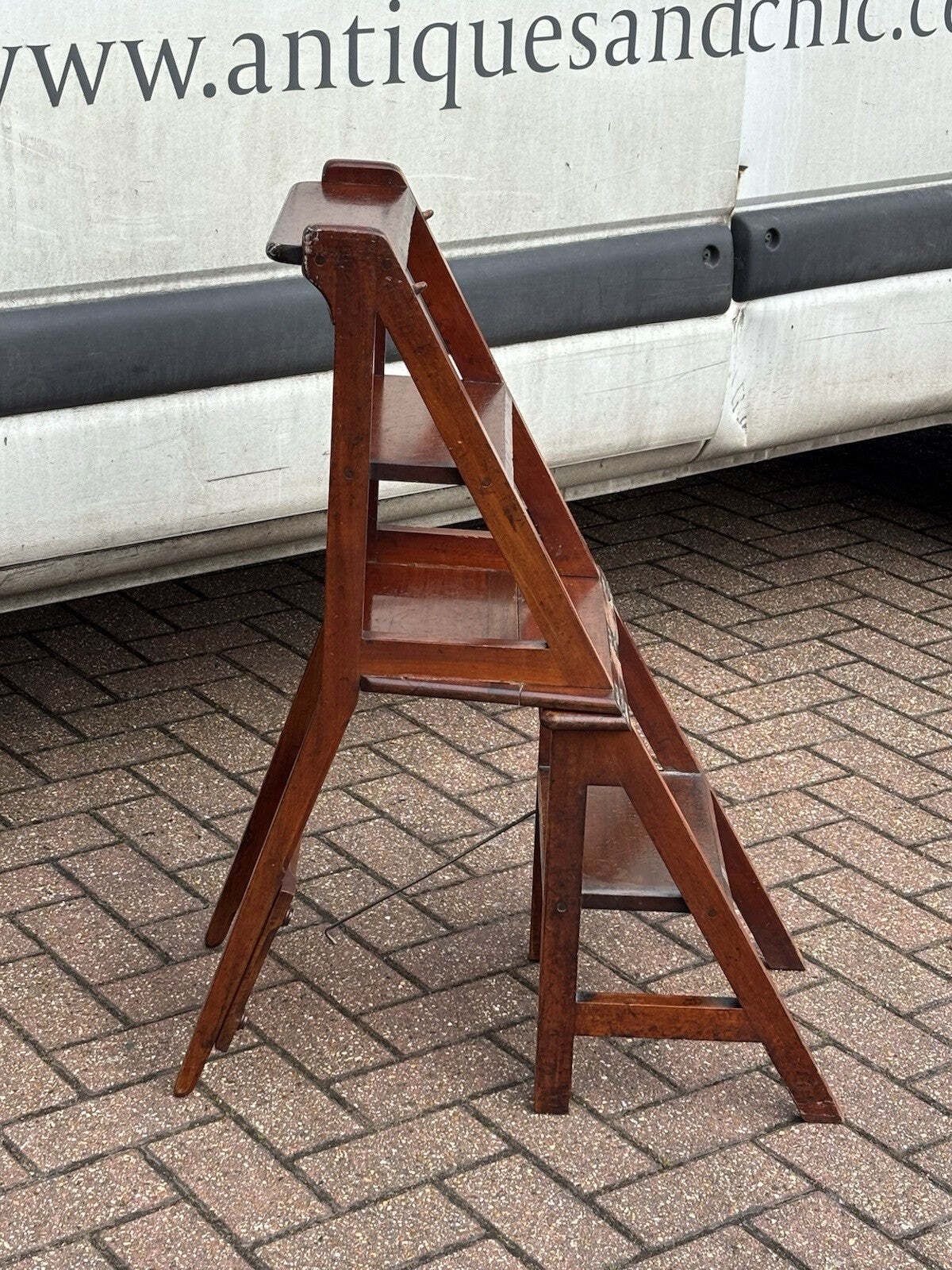 photo vinterior Antique Metamorphic Mahogany Chair That Folds Over Into Library Steps