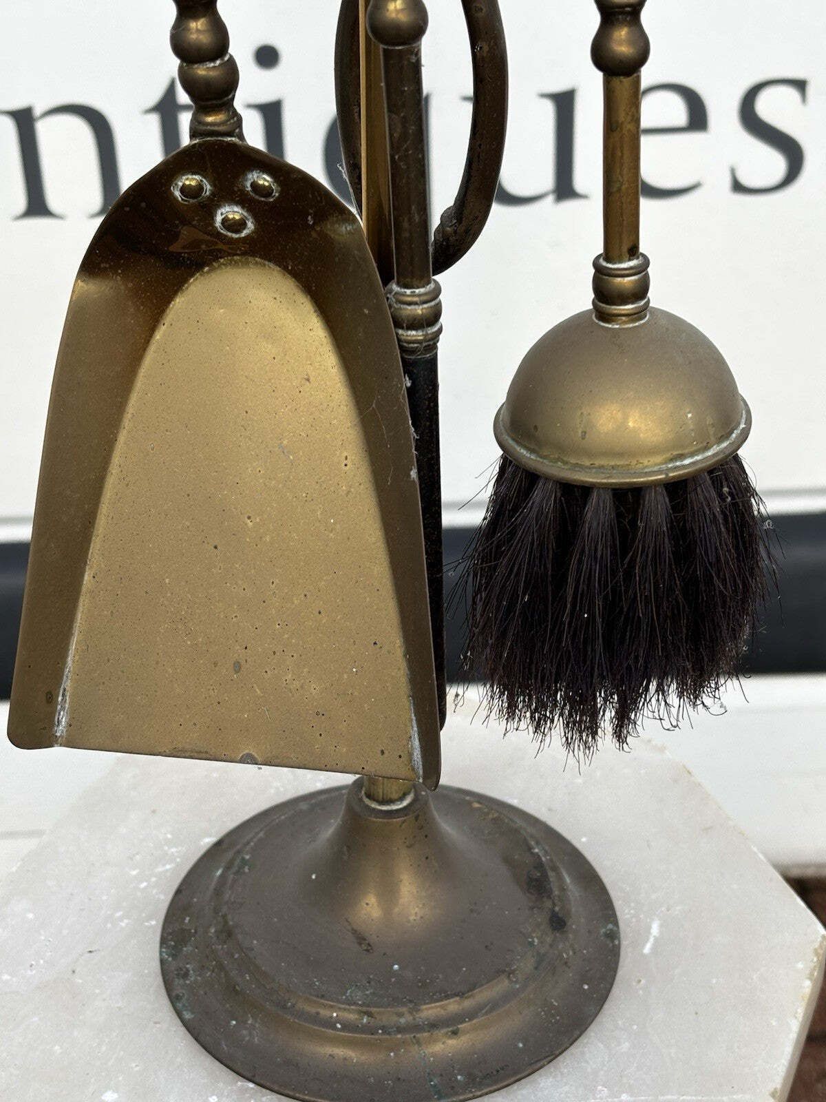 Brass Companion Set Of Fire Tools With Ship Scene photo for sale