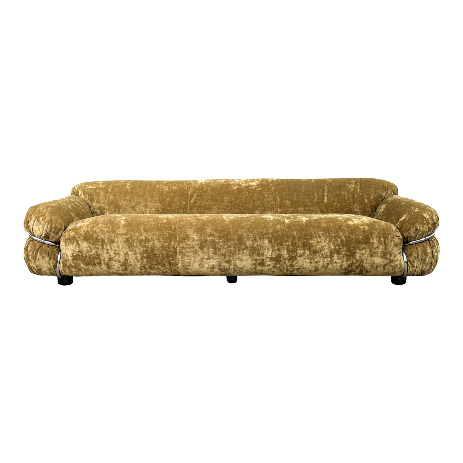 Sesann Three Seater Sofa By Gianfranco Frattini For Cassina, 1970s, Restored In Ocher Yellow Velvet