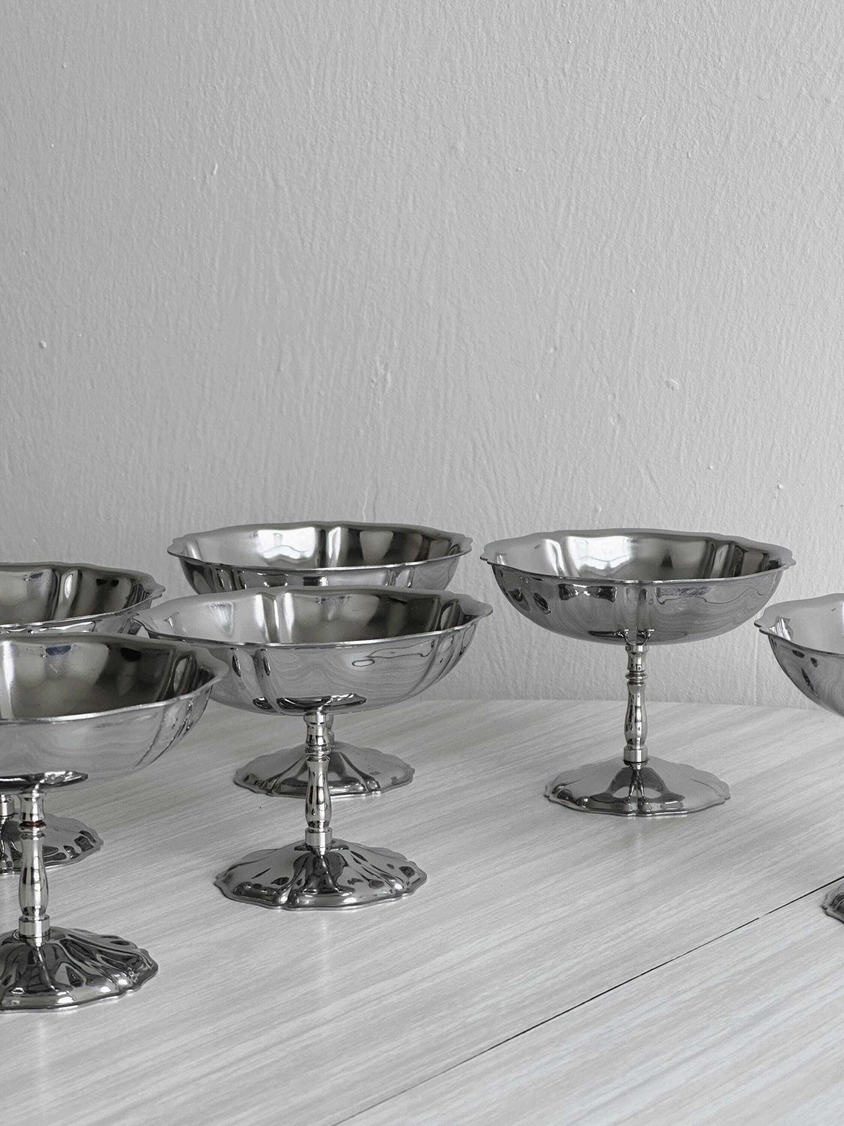 6 Stainless Steel Footed Bowls, Letang Remy Style, French Manufacture, Metal Tableware, Stainless Steel Bowls, Dessert Service, Gift. photo furniture