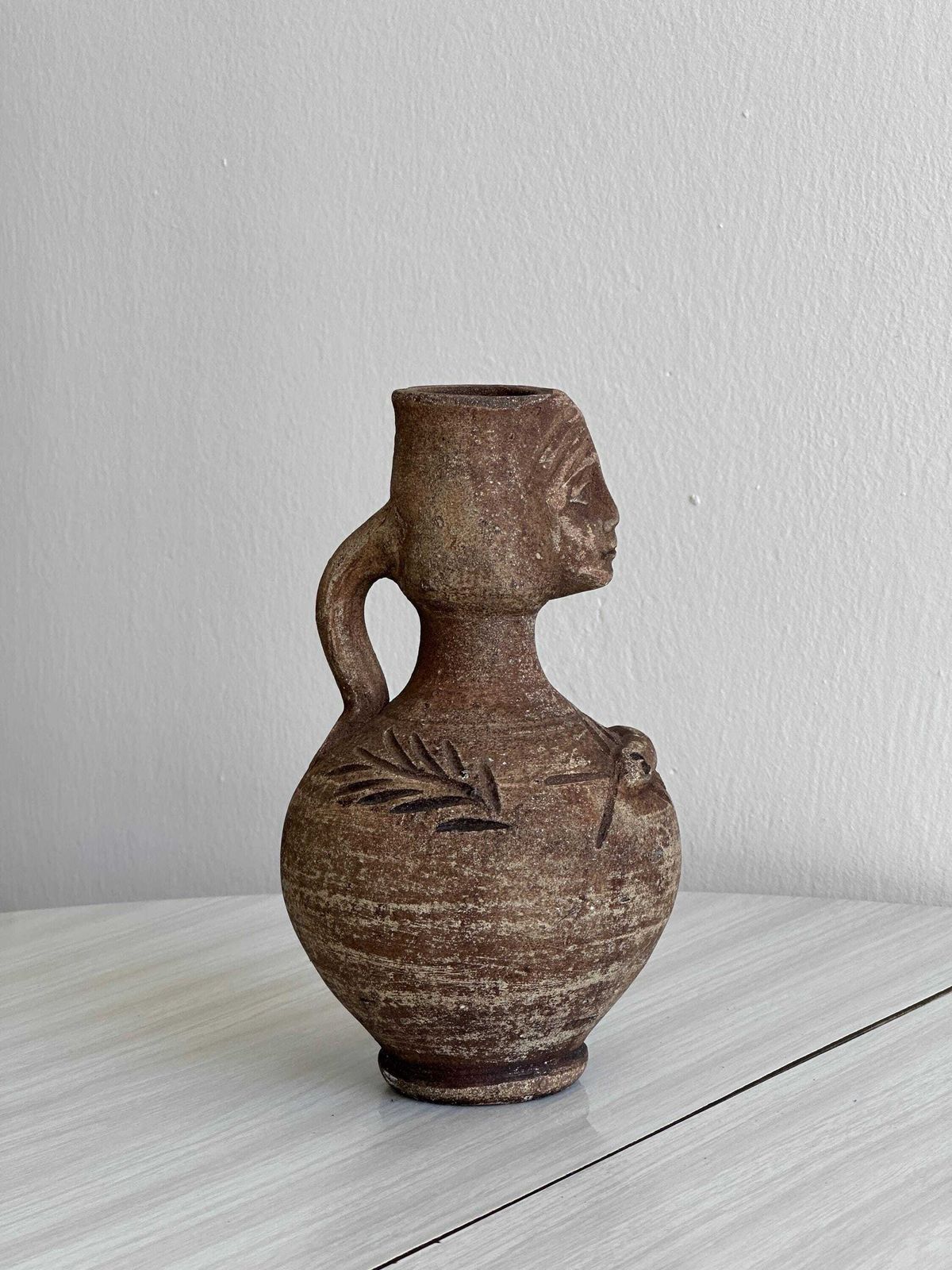 Decorative Vase, Minimalist And Brutalist Style, Wabi Sabi Inspiration, Antique Pottery, Ceramic Woman Face photo Home Decor