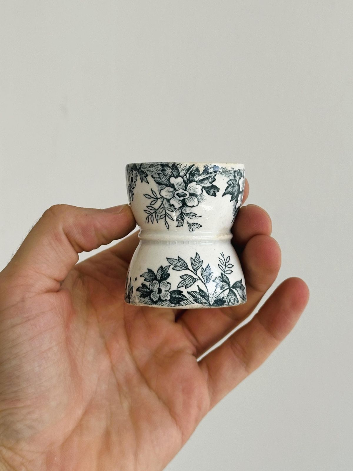 Set Of 4 Antique Earthenware Egg Cups, Blue Floral Decoration, Vintage Tableware, Elegant And Refined French Kitchen Decoration photo for sale