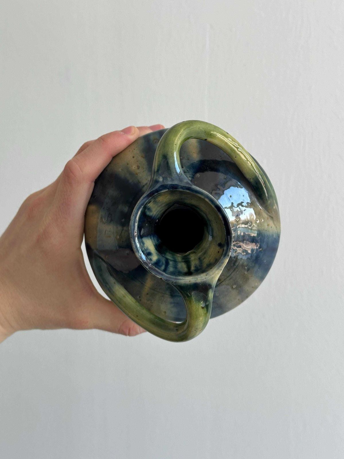 Vase en céramique fait main à deux anses, tons bleu et vert, style Boho rustique, poterie artisanale, cadeau photo 70.0