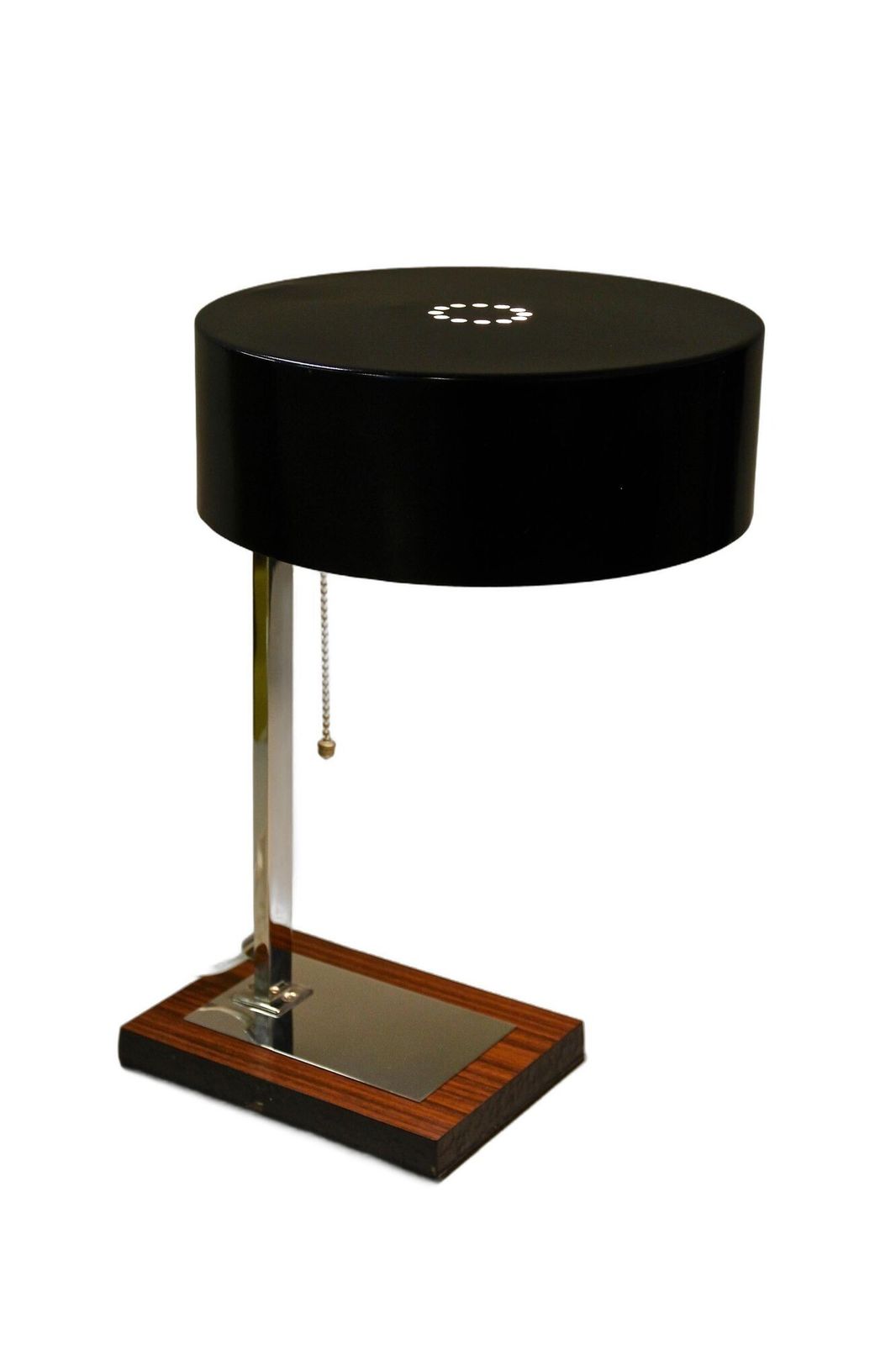20th Century Chromed Lamp With Black Metal Lamp Shade, At Circa 1950