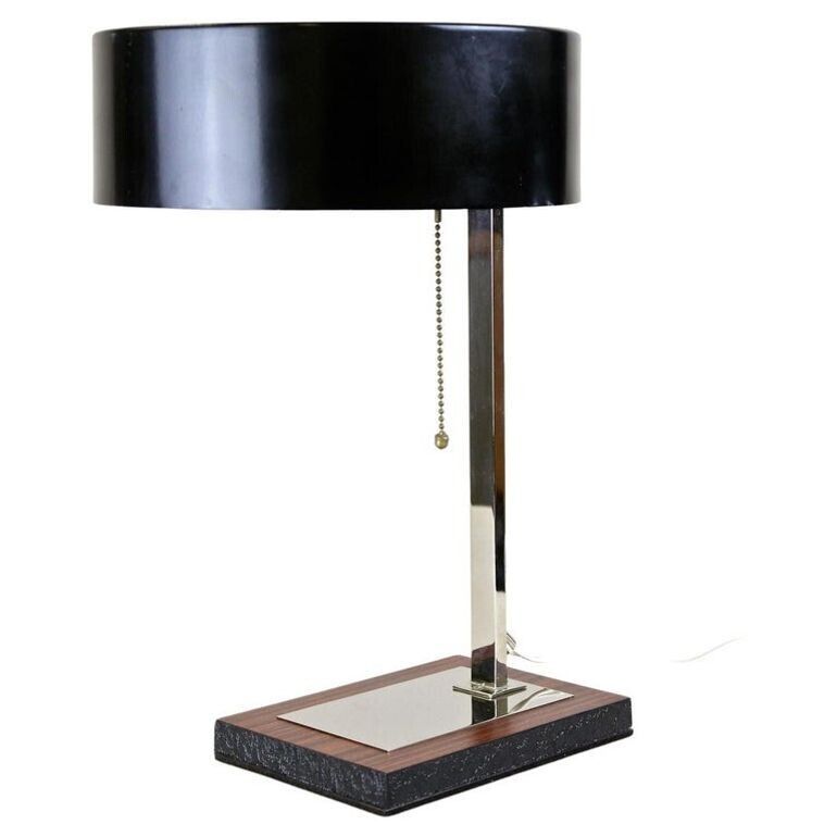 20th Century Chromed Lamp With Black Metal Lamp Shade, At Circa 1950 photo for sale
