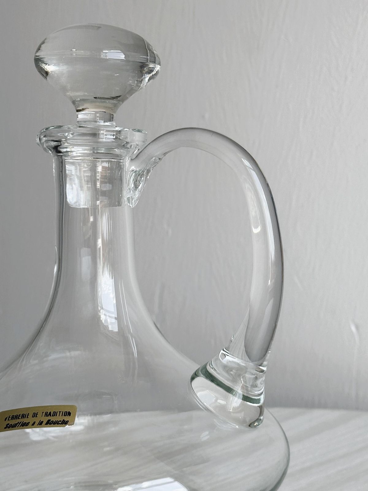 Mouth Blown Glass Carafe, Elegant Design, Unique Craft Piece, Refined Table Decoration, Decanter, Wine Carafe photo for sale