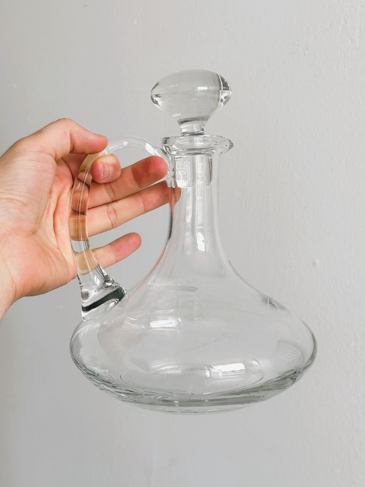 photo for sale Mouth Blown Glass Carafe, Elegant Design, Unique Craft Piece, Refined Table Decoration, Decanter, Wine Carafe
