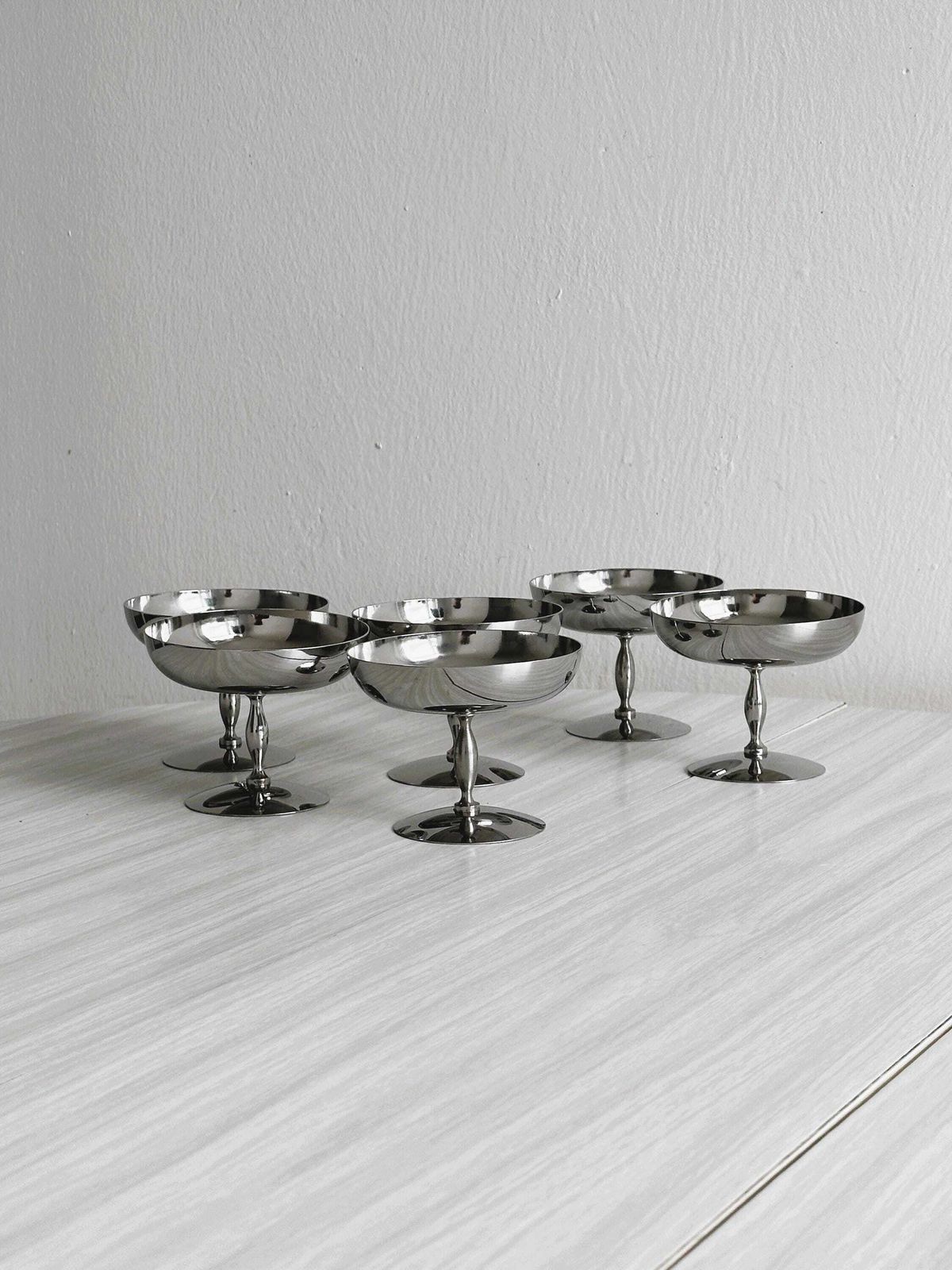 6 Matt Stainless Steel Footed Bowls, Letang Remy Style, French Made, Metal Tableware, Stainless Steel Bowls, Dessert Set, Gift