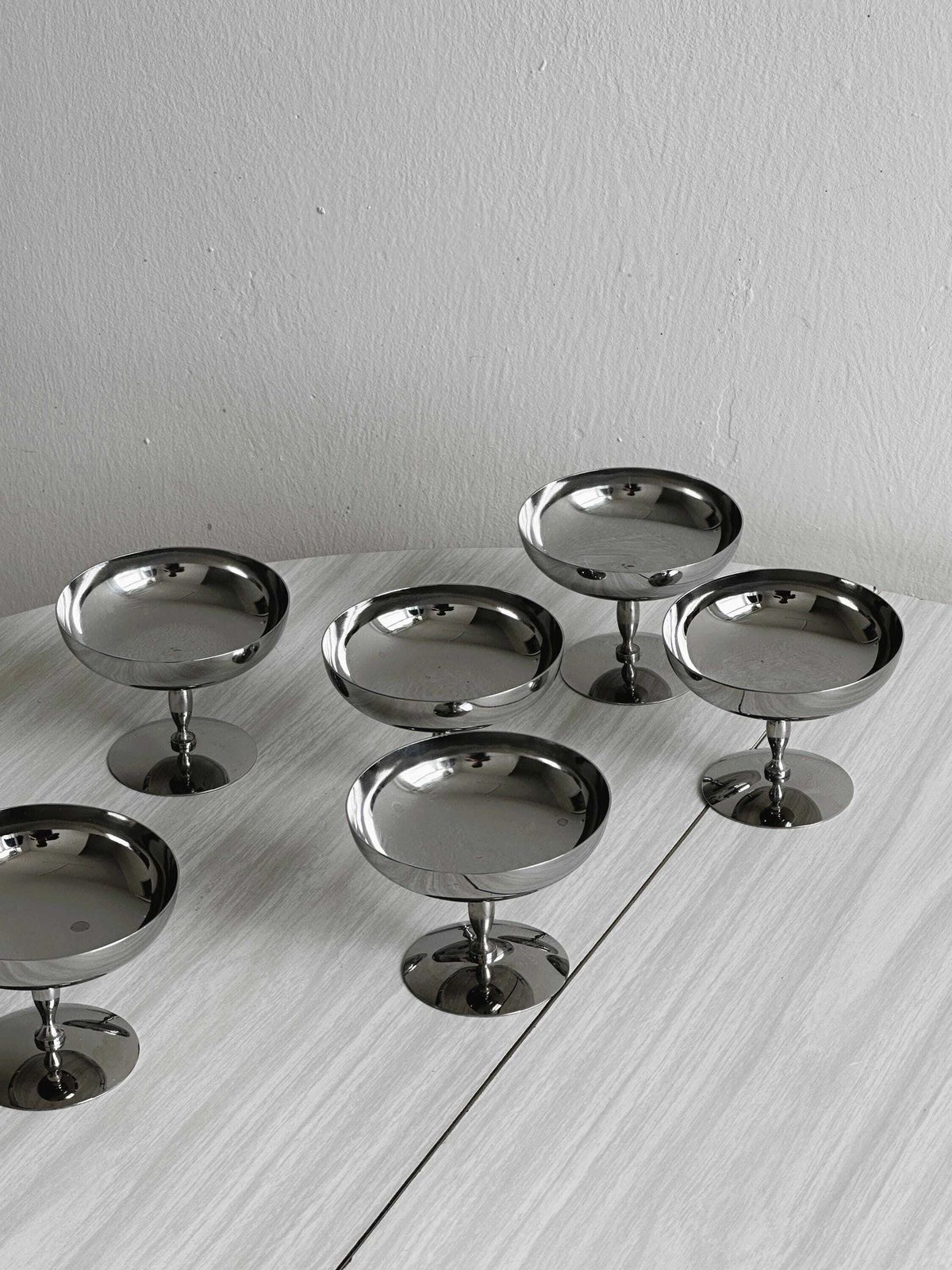 6 Matt Stainless Steel Footed Bowls, Letang Remy Style, French Made, Metal Tableware, Stainless Steel Bowls, Dessert Set, Gift photo vinterior