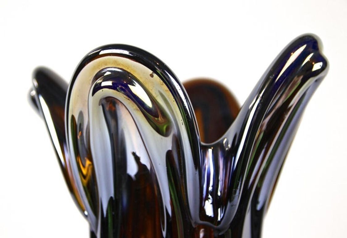 20th Century Murano Glass Vase With Iridiscent Chrome Effect, It Circa 1970 photo buy