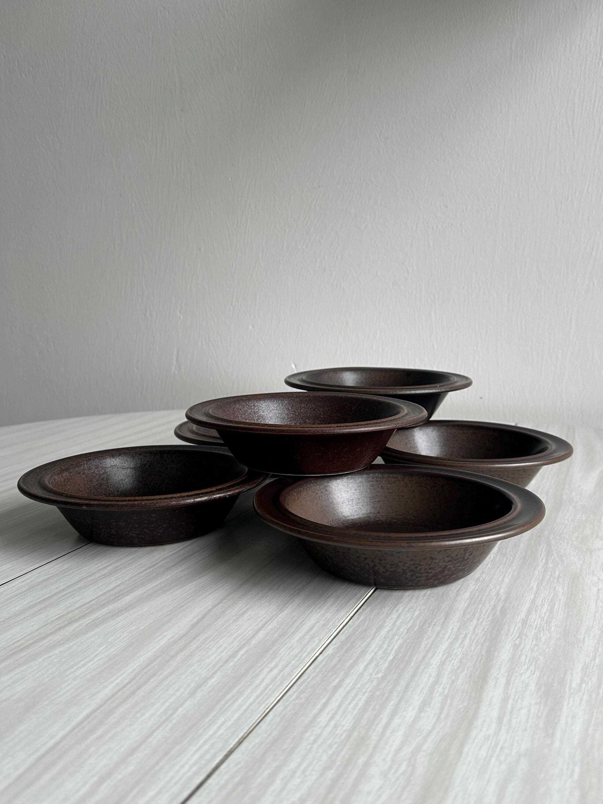 Set Of 6 Dark Brown Glazed Stoneware Bowls, Bowls For Starters Or Desserts, Raw And Elegant Table Decoration, Dark Elegant Table photo furniture