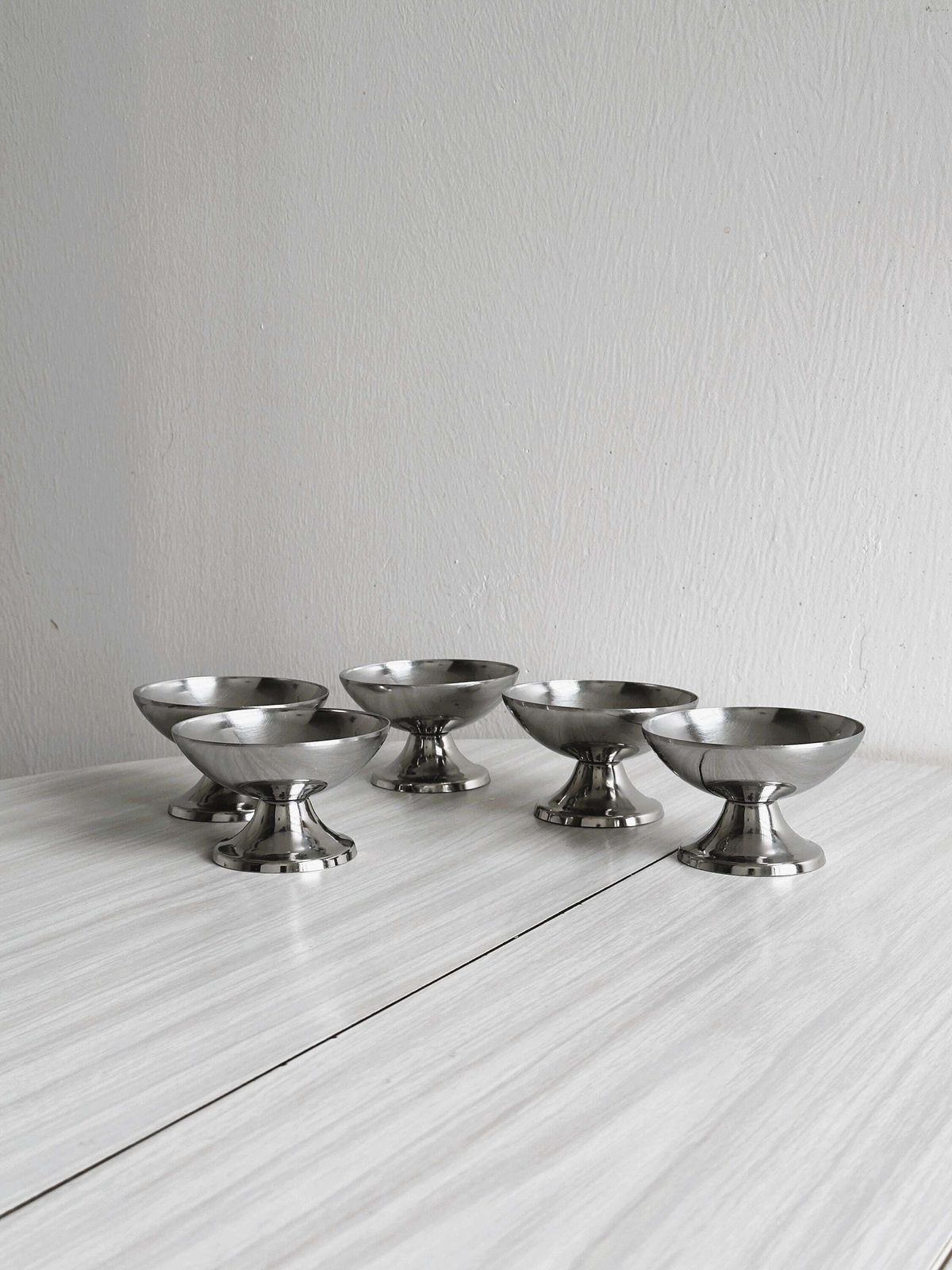 5 Stainless Steel Footed Bowls In The Letang Remy Style, French Manufacturing, Metal Tableware, Stainless Steel Bowls, Dessert Service, Vintage Gift