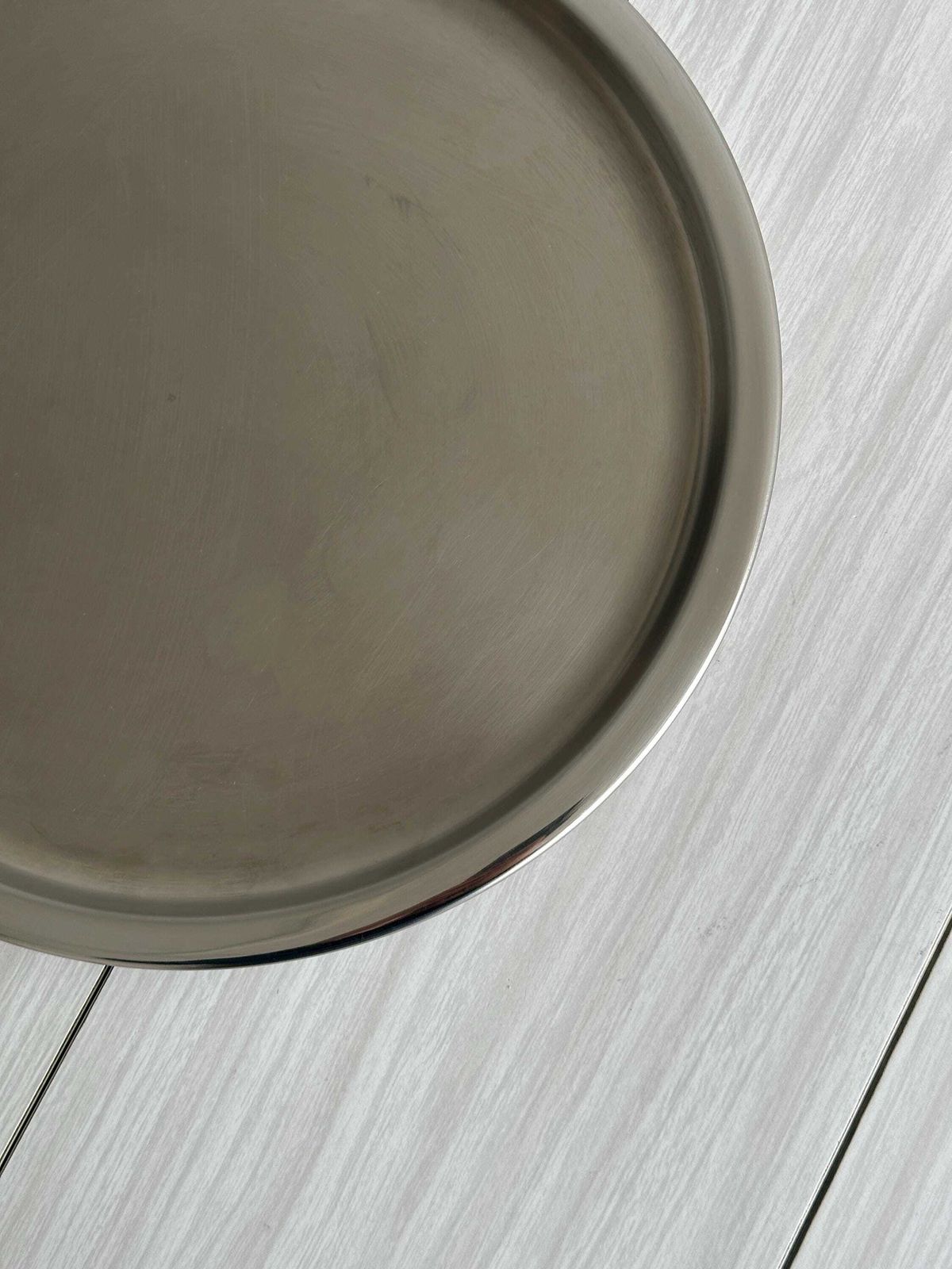 Round Tray In Shiny 18/10 Stainless Steel, Elegant And Robust Serving Tray, Vintage Chic Tableware, Kitchen Decoration photo for sale