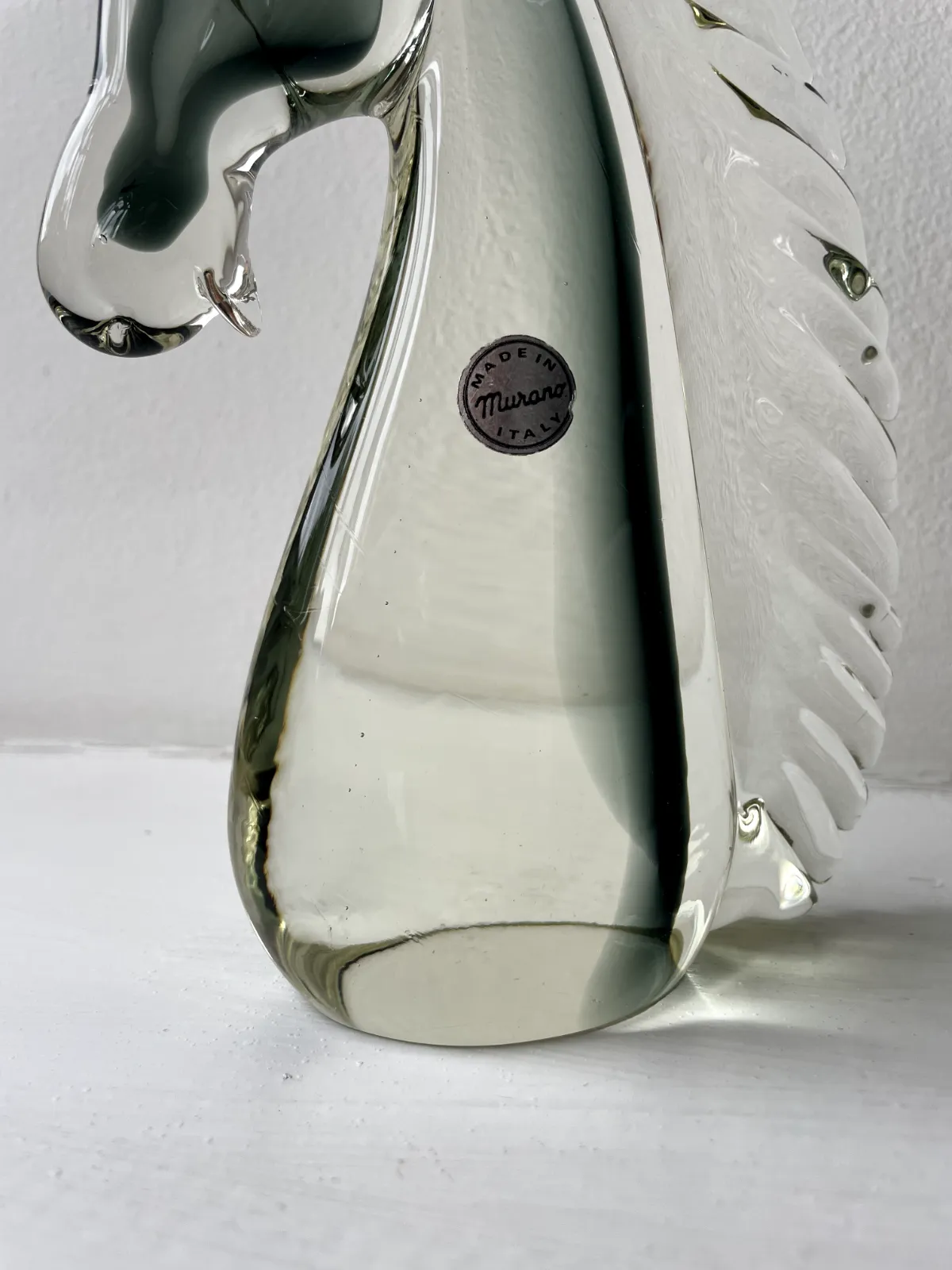 Vintage Mid Century Murano Glass Grey Horse Head Figure Sculpture Made In Italy photo vinterior