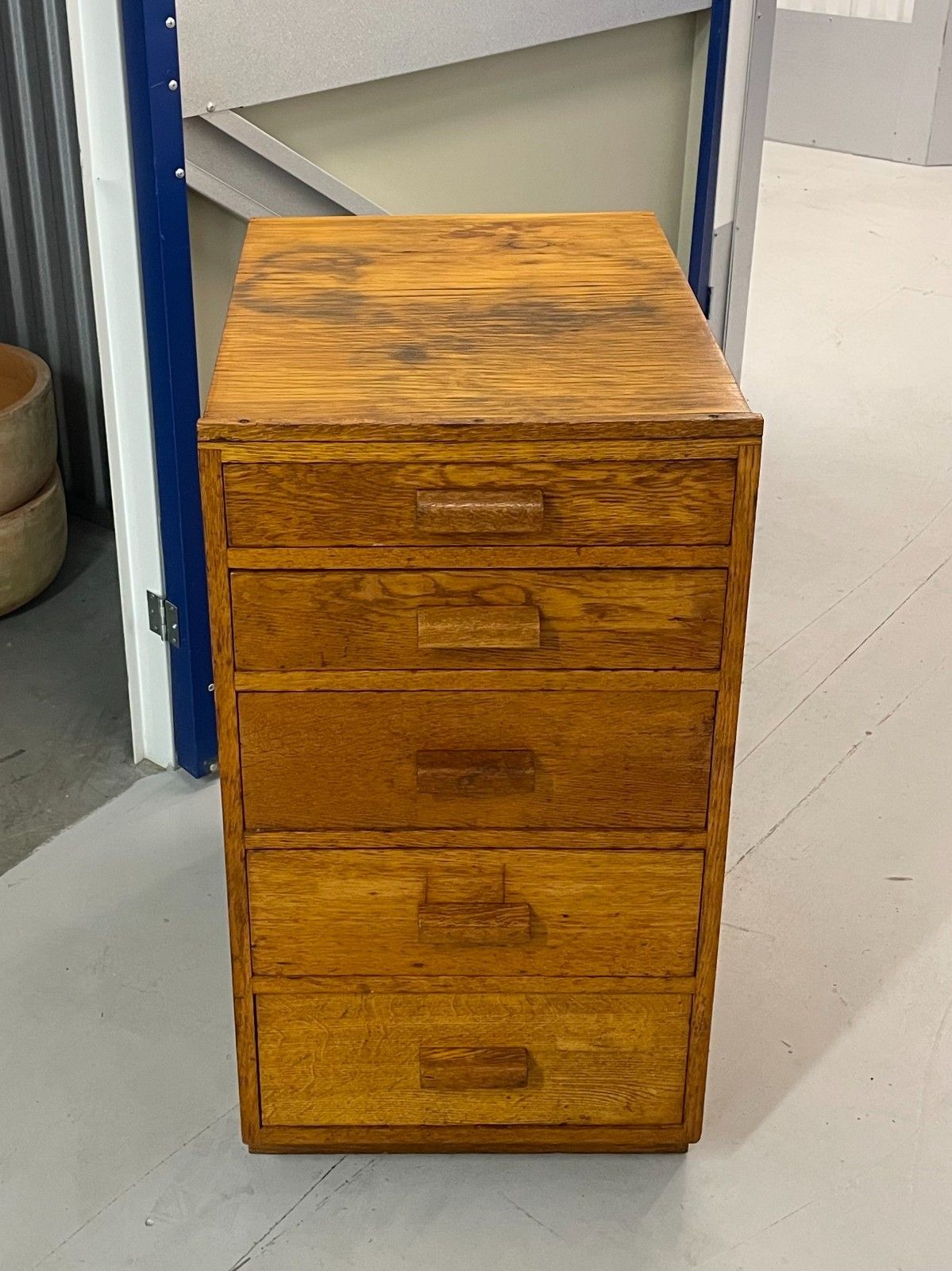 Vintage Mid Century Rustic Oak 5 Drawer School Office Chest Industrial Storage