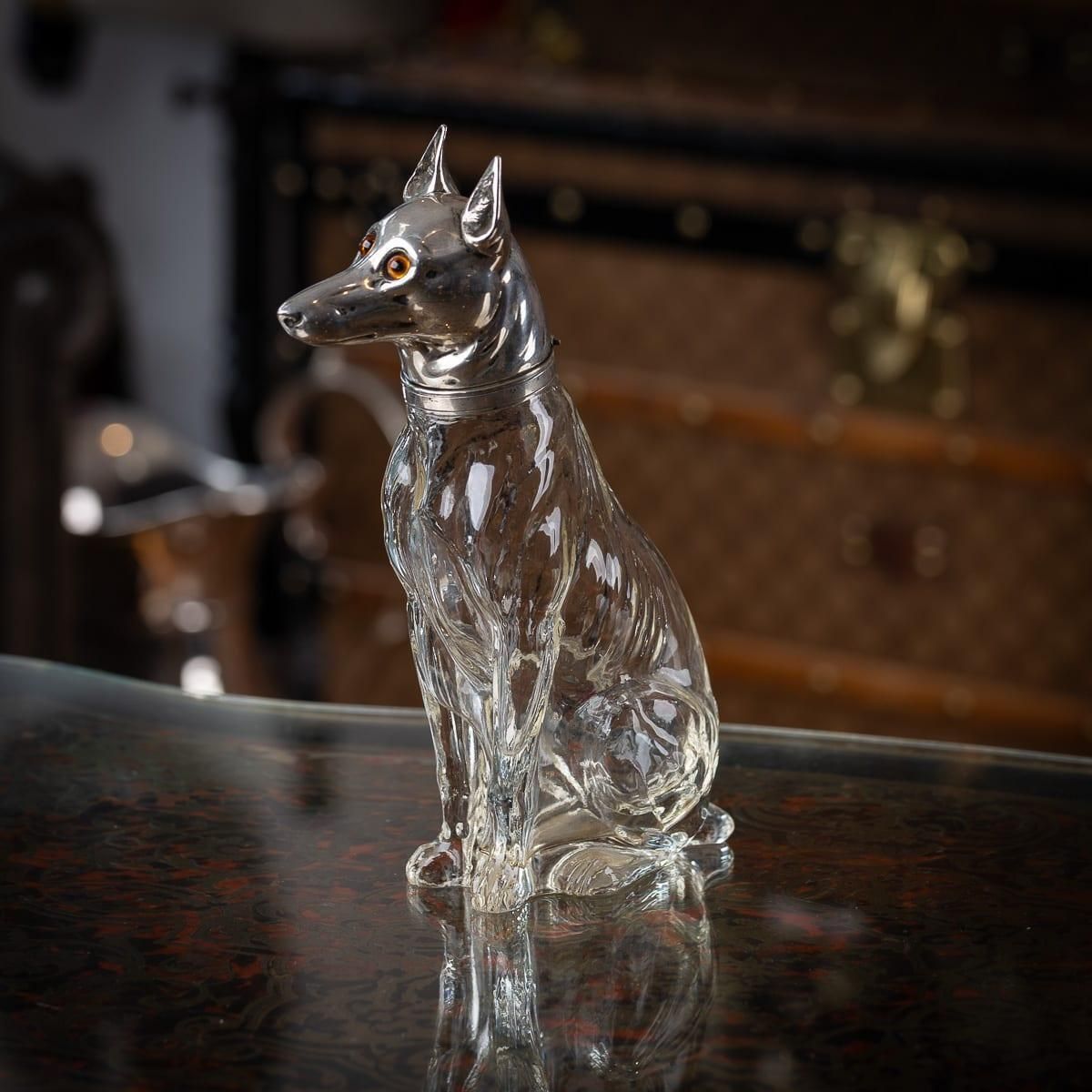 20thc Continental Silver Plate & Clear Glass Novelty 'Pinscher' Drinks Decanter photo furniture