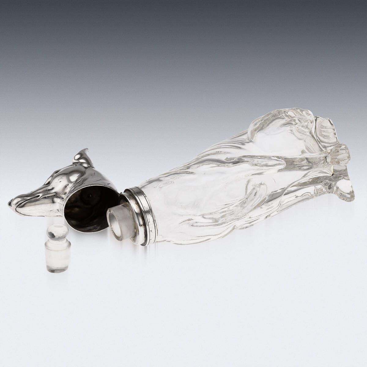 20thc Continental Silver Plate & Clear Glass Novelty 'Pinscher' Drinks Decanter photo buy