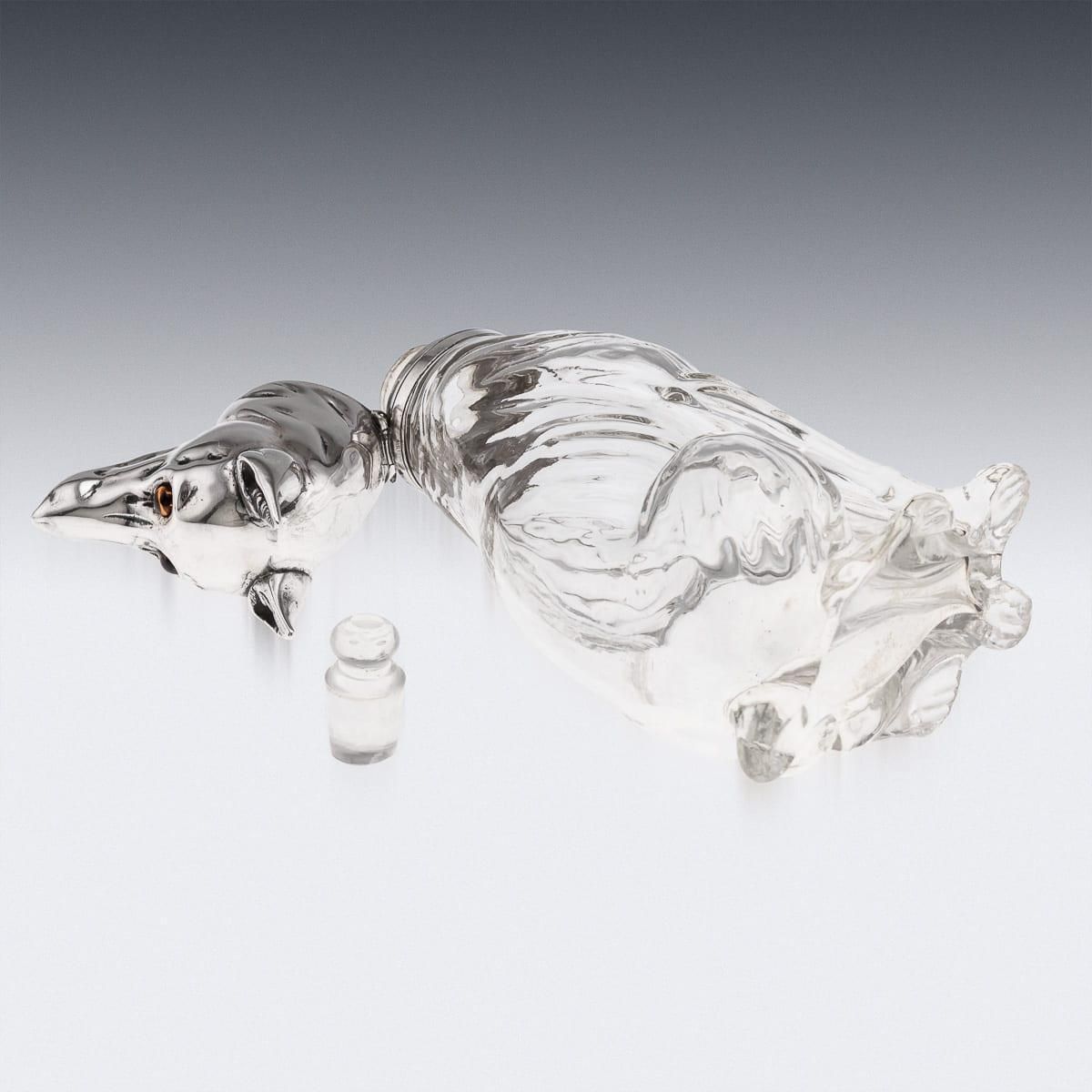 20thc Continental Silver Plate & Clear Glass Novelty 'Pinscher' Drinks Decanter photo vintage