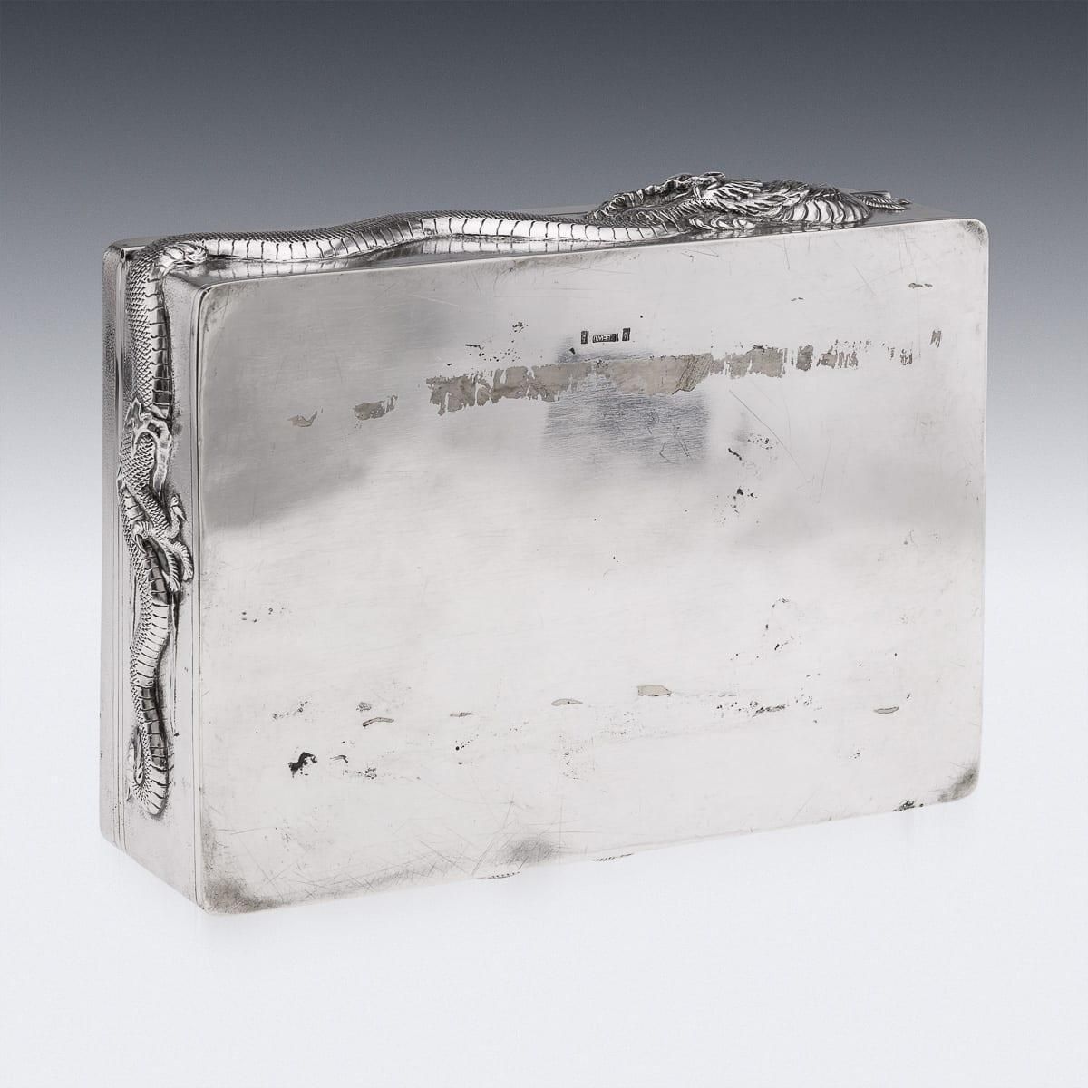 Antique 20thc Chinese Solid Silver Dragon Cigar Box, Shanghai, Zeewo C.1900 photo vintage