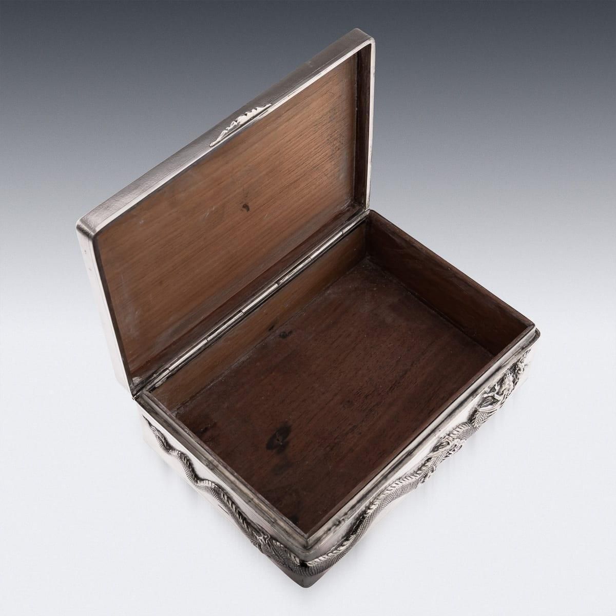 Home Decor Antique 20thc Chinese Solid Silver Dragon Cigar Box, Shanghai, Zeewo C.1900 photo