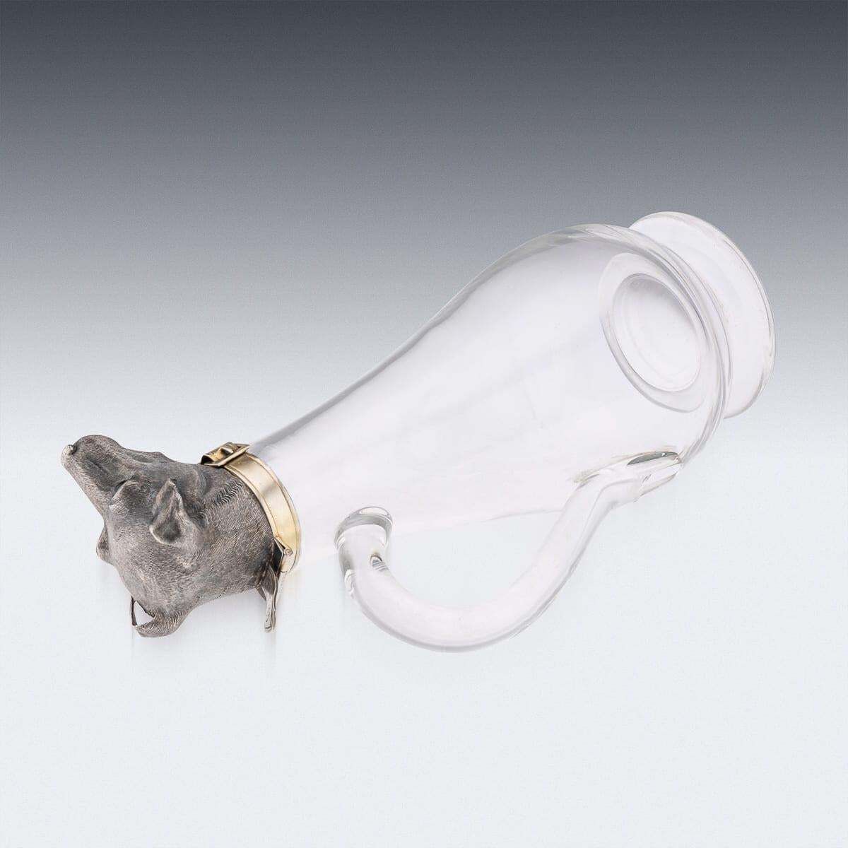 Antique 19thc Victorian Solid Silver & Clear Glass Novelty Dog Claret Jug C.1884 photo vintage