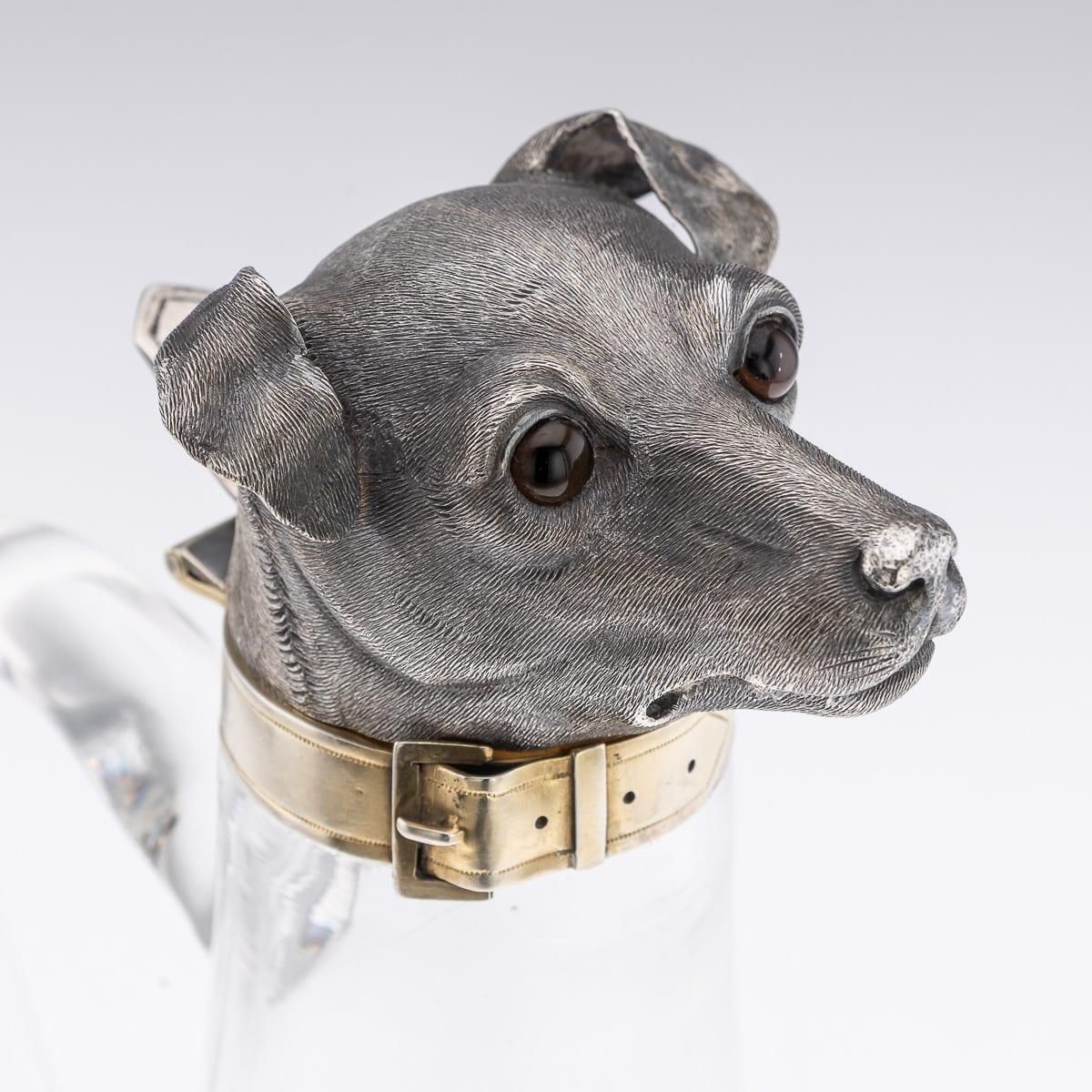photo furniture Antique 19thc Victorian Solid Silver & Clear Glass Novelty Dog Claret Jug C.1884