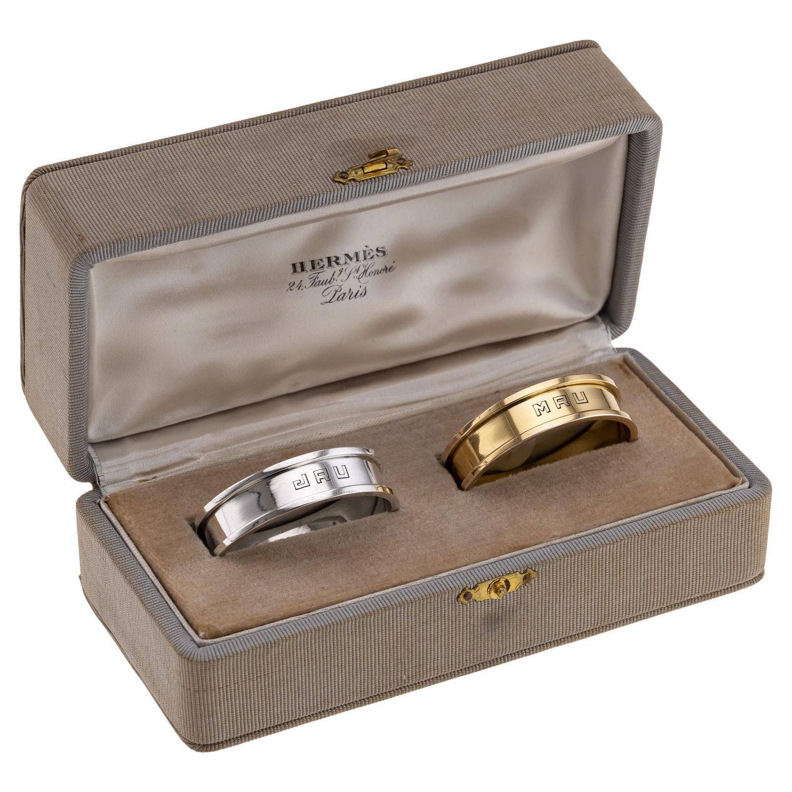 Mid 20th Century French Hermes Solid Silver Gilt Napkin Ring Set C.1960