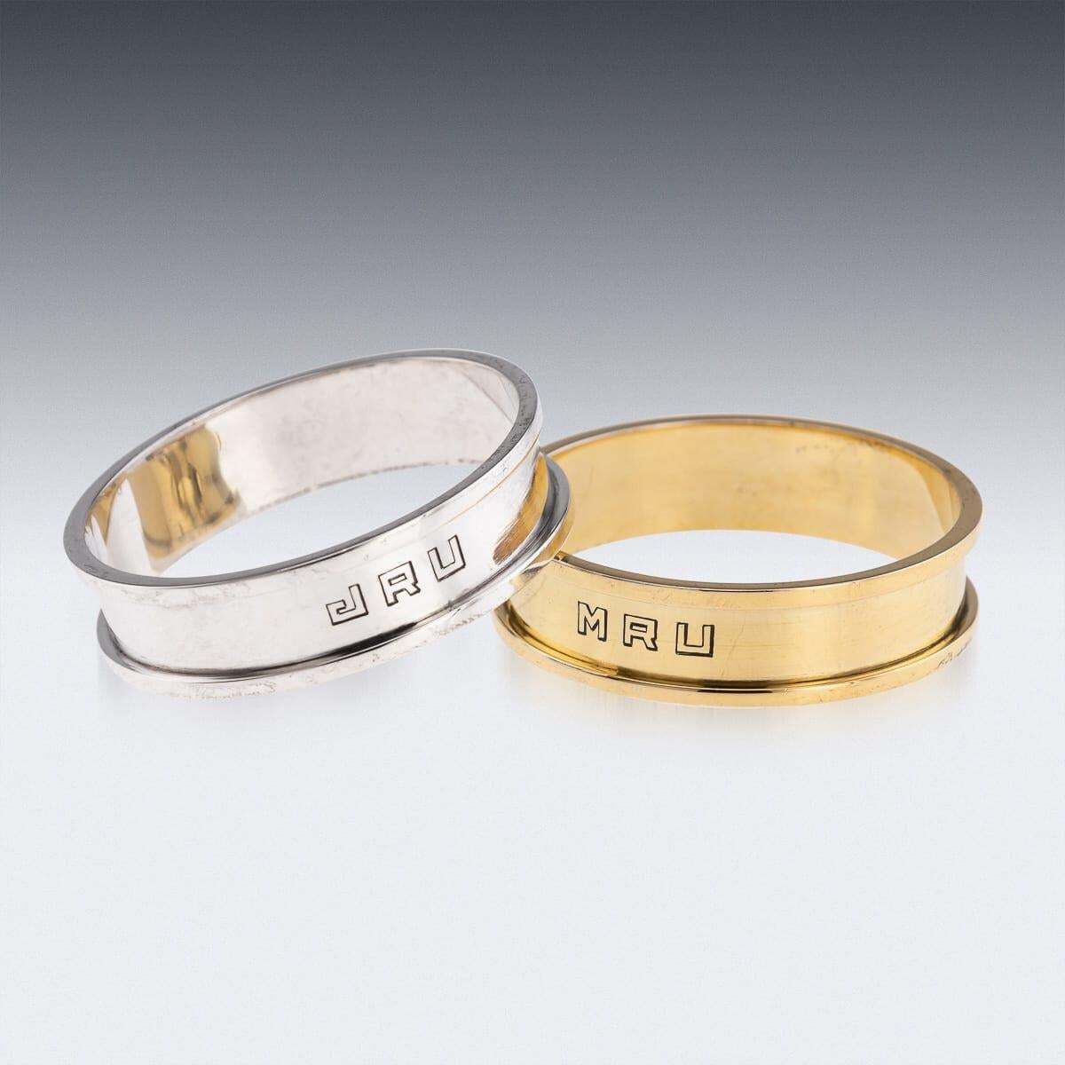 Mid 20th Century French Hermes Solid Silver Gilt Napkin Ring Set C.1960 photo Home Decor