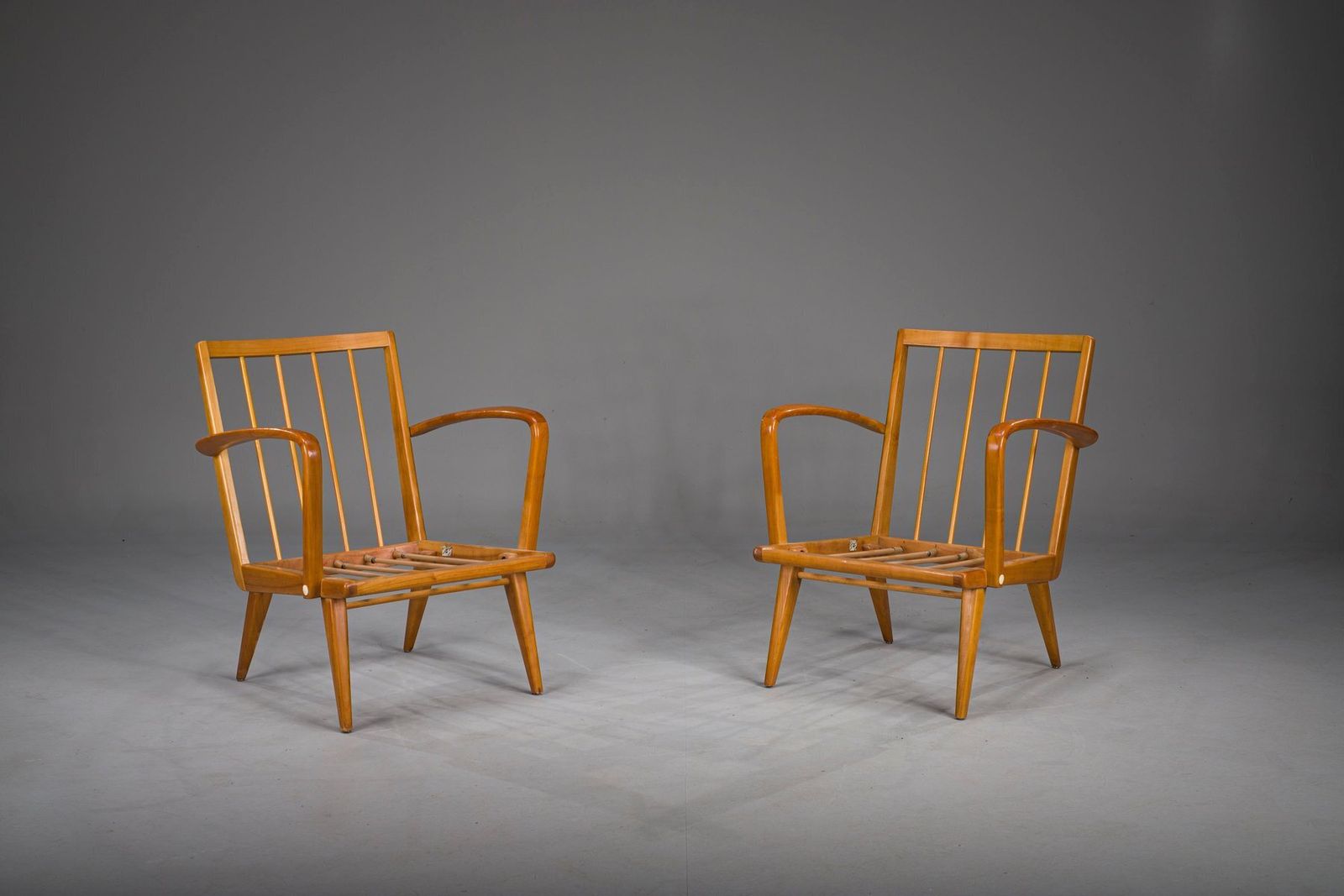 Vintage Cherrywood And Wool Armchairs From Knoll Antimott, 1950s 1960s, Set Of 2 photo vintage