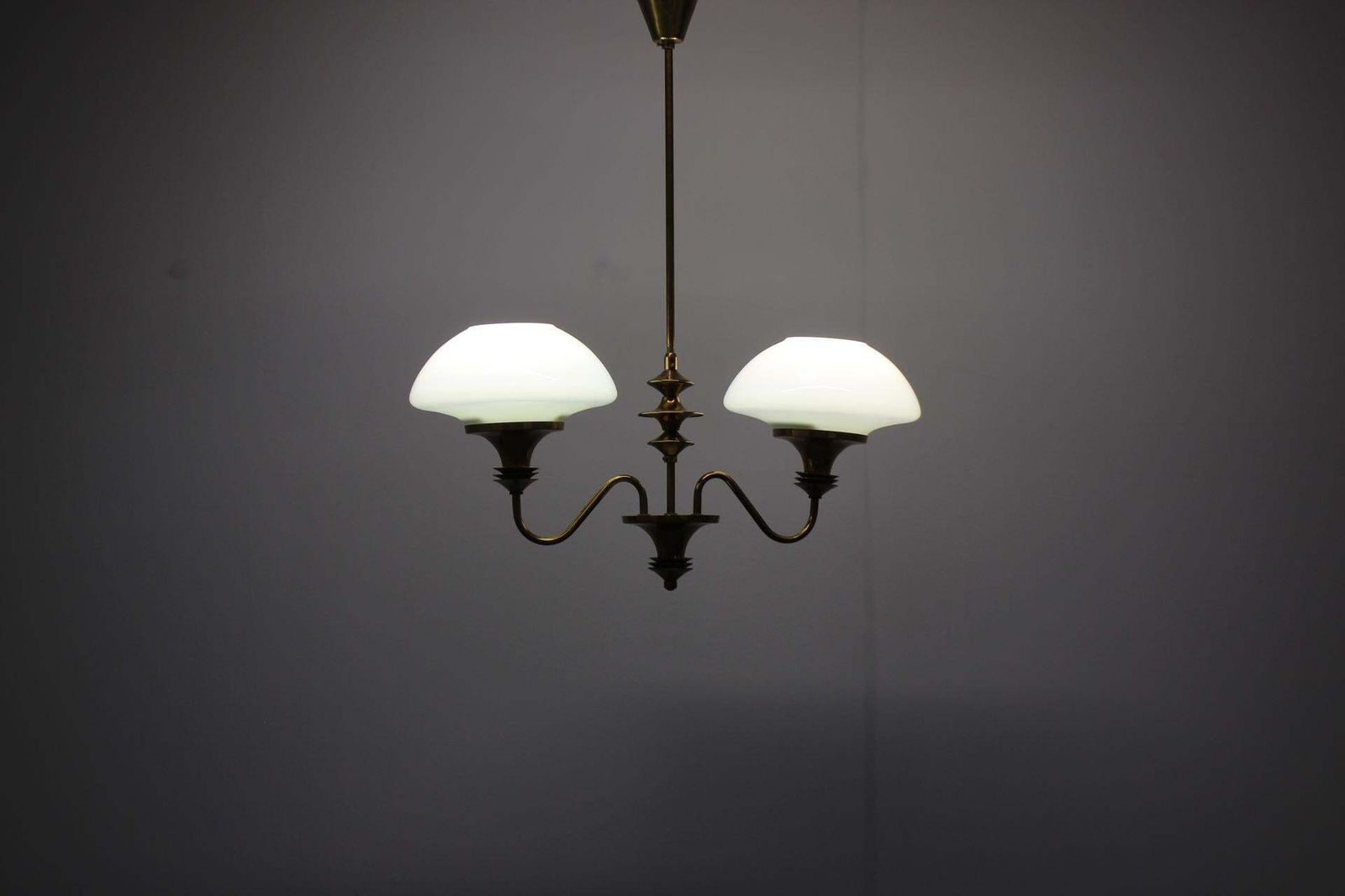 photo for sale Mid Century Brass Chandelier From Jablonec Glassworks , 1970s, Czechoslovakia