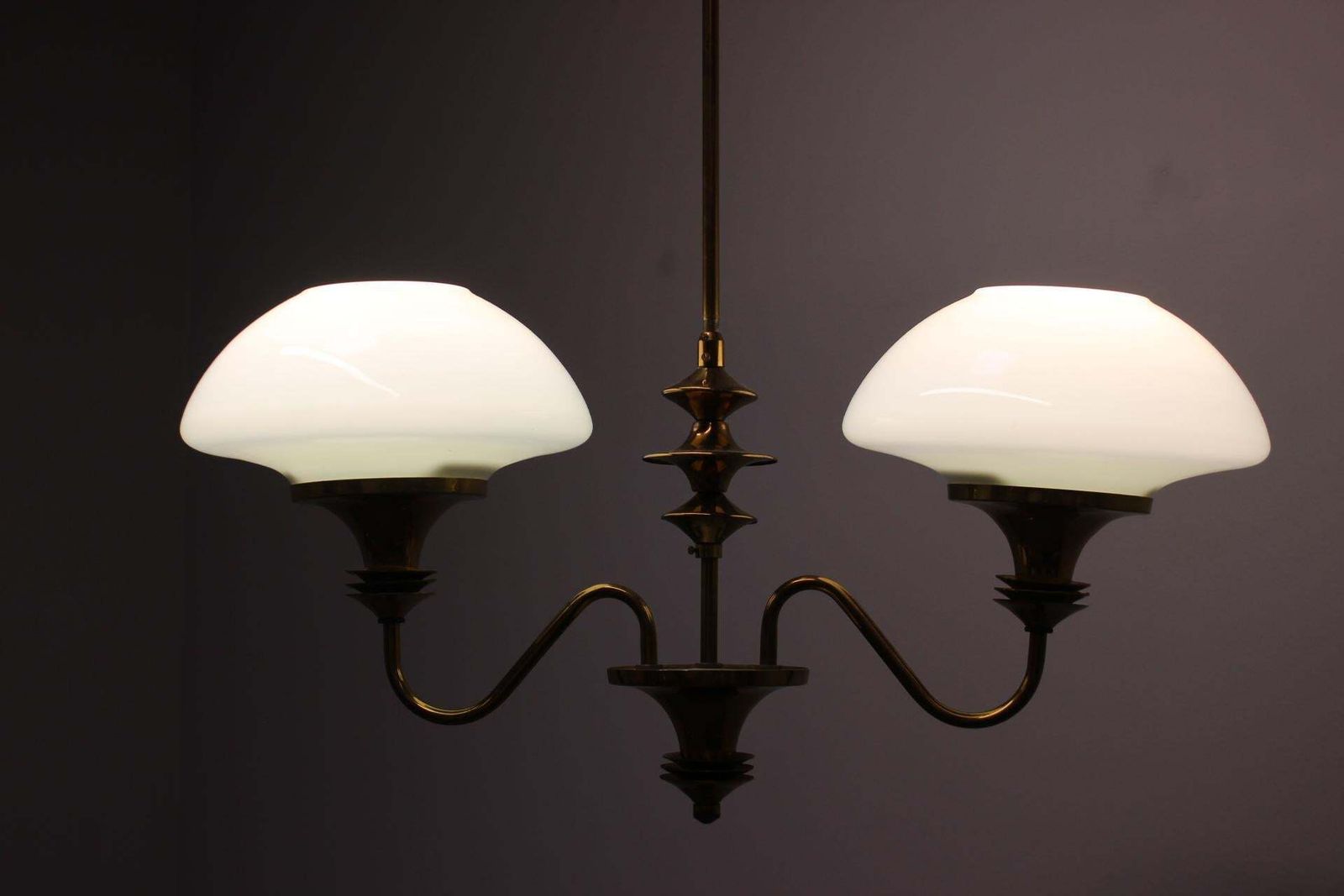 Lighting Mid Century Brass Chandelier From Jablonec Glassworks , 1970s, Czechoslovakia photo